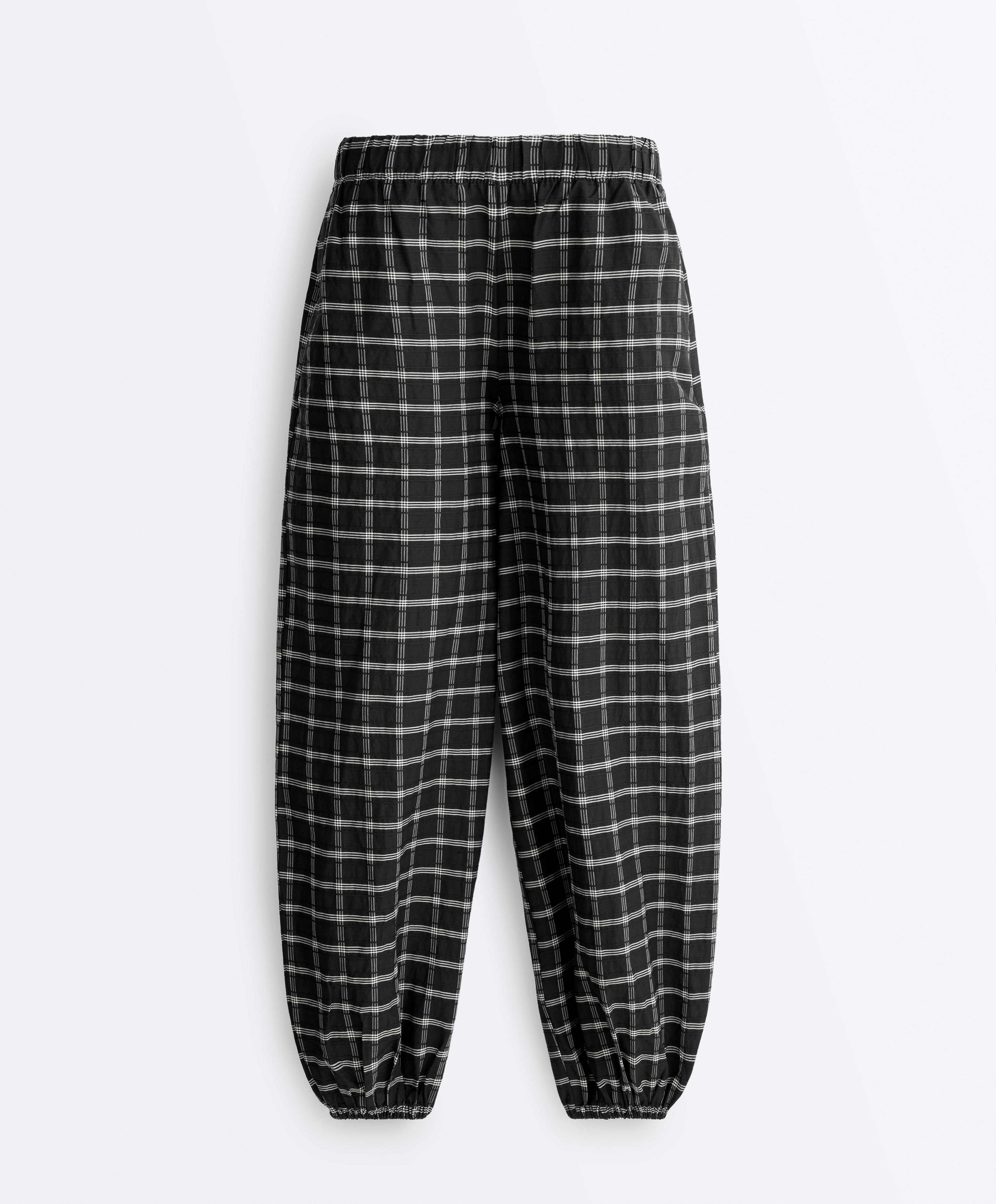Check cotton bloomer trousers — BLACK