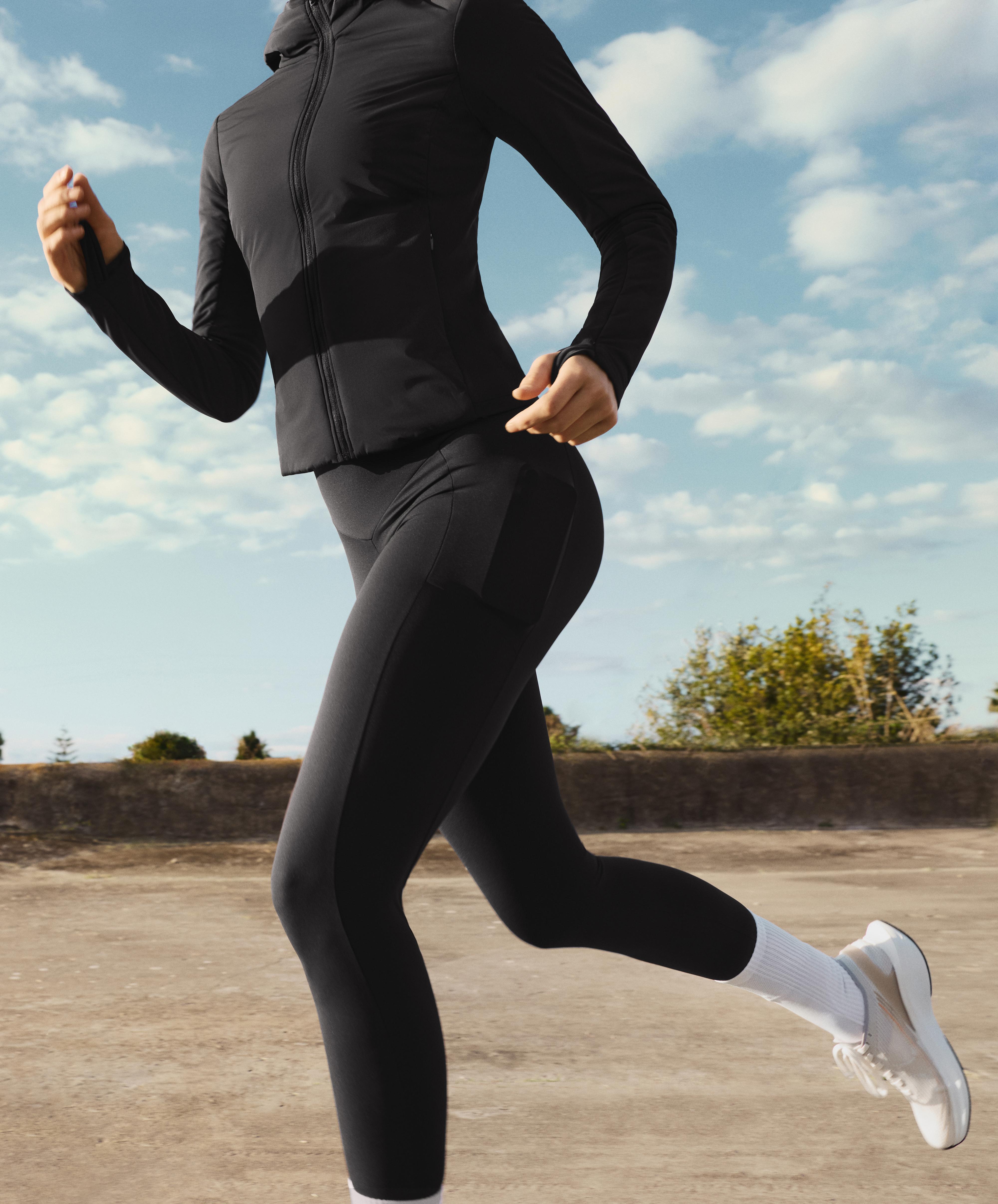 Compressive high-waisted pocket ankle-length leggings — BLACK