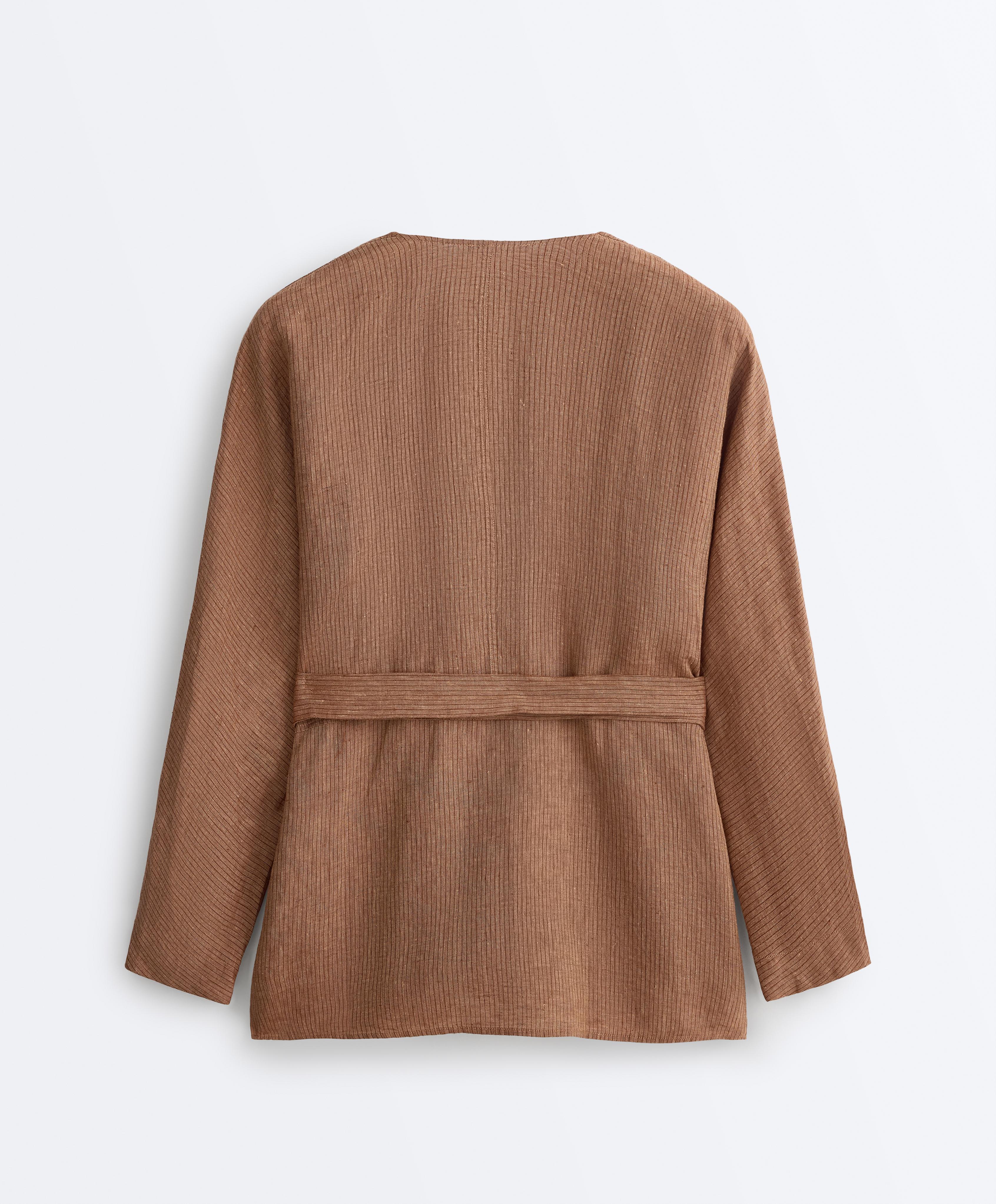 Striped 100% linen kimono shirt — TAN MELANGE