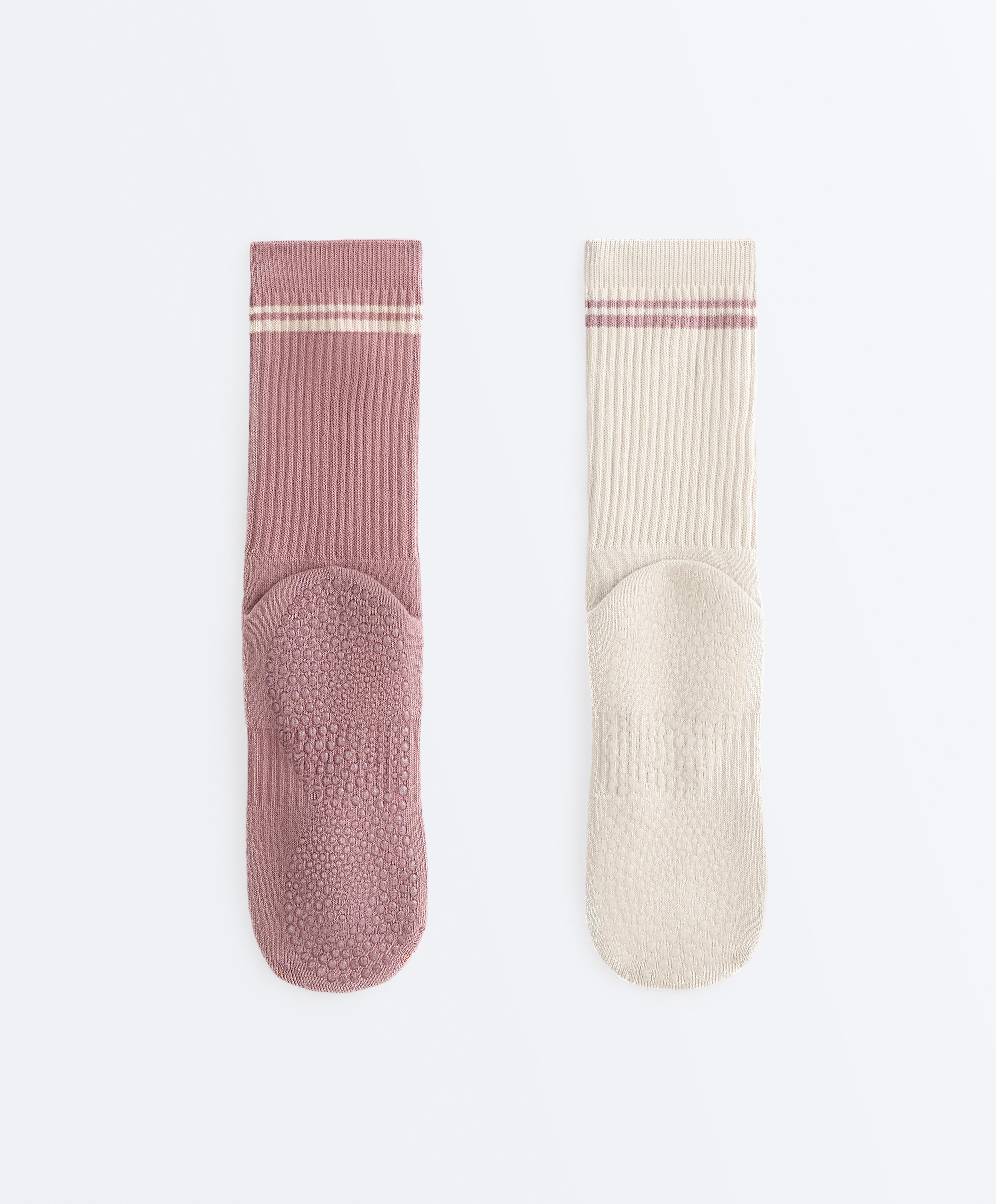 2 pairs of classic cotton blend yoga and Pilates socks — SOFT PINK