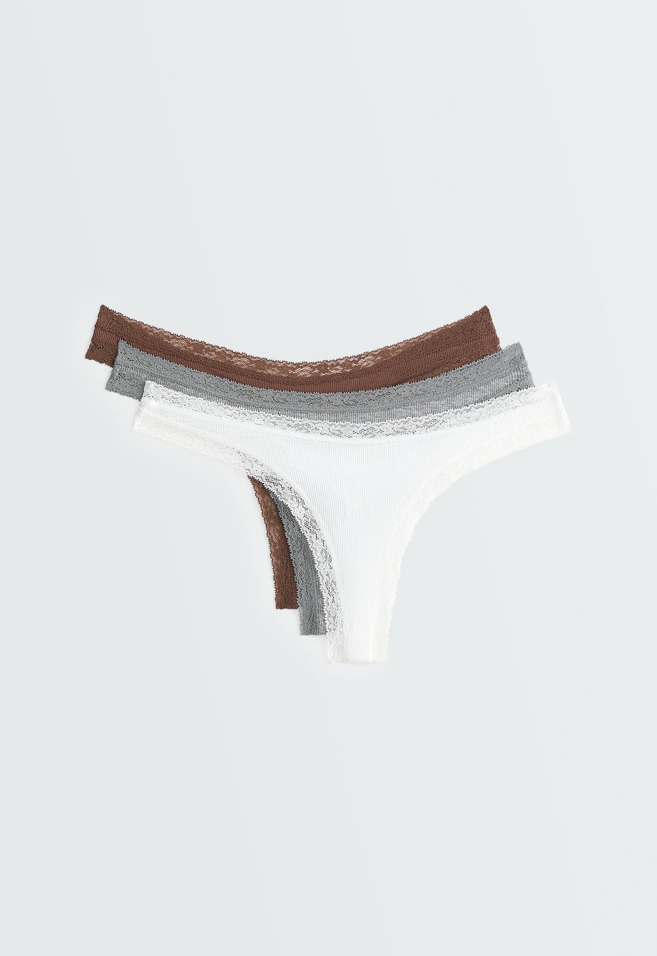 3 thongs with cotton Rib — MID GREY