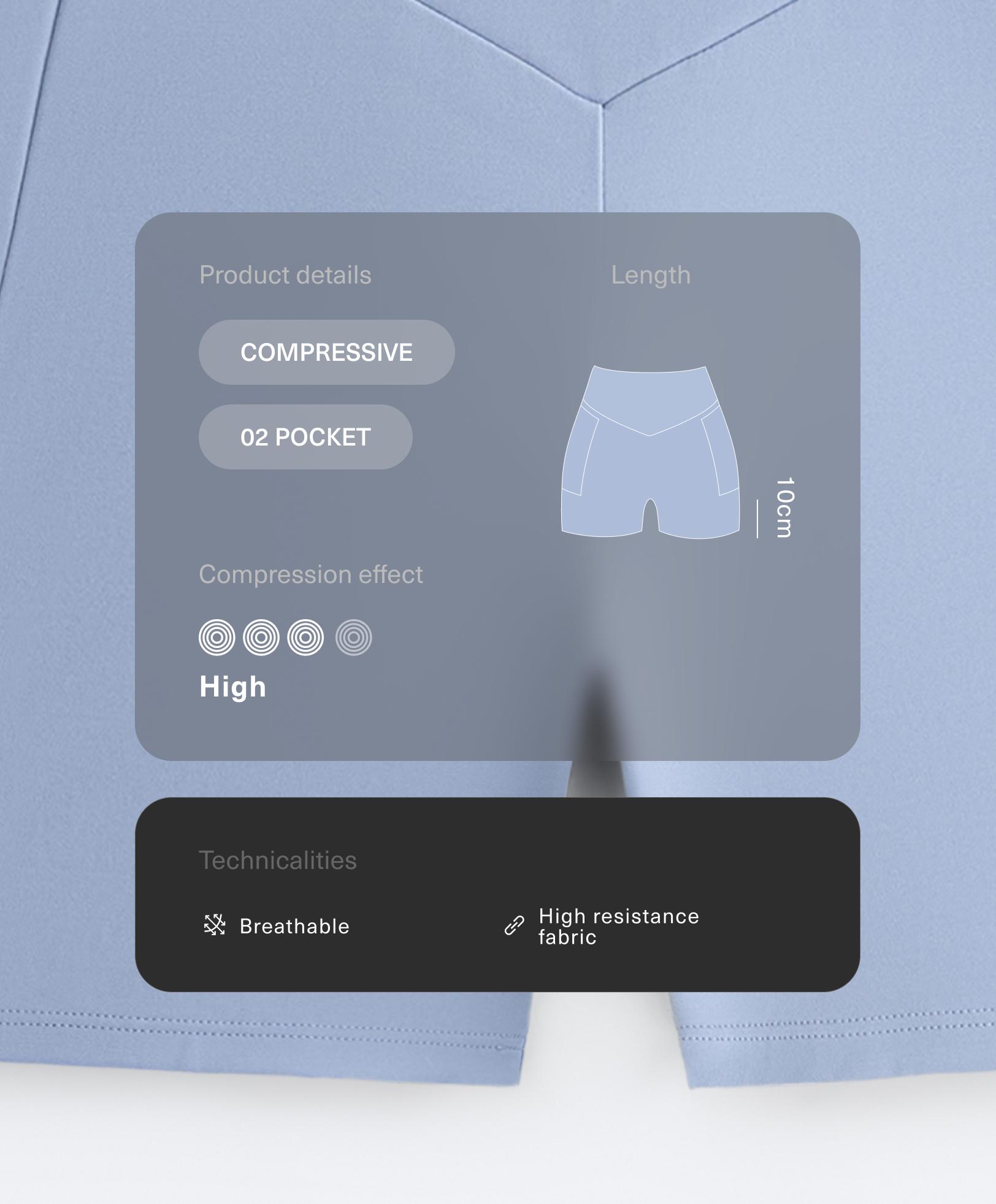 Hot pants, high rise, Compressive, pocket, 10 cm