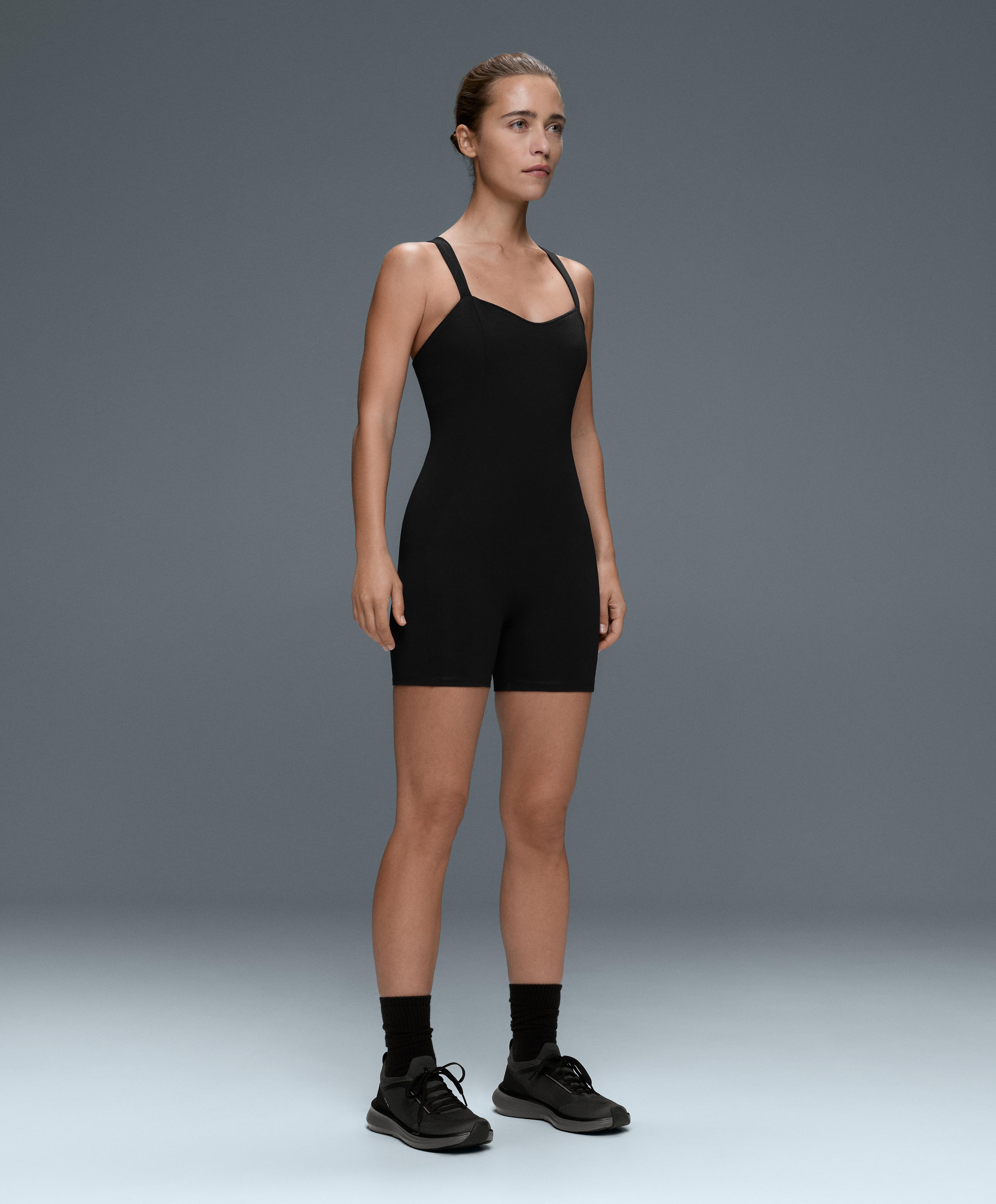 Comfortlux sweetheart neckline short jumpsuit — BLACK