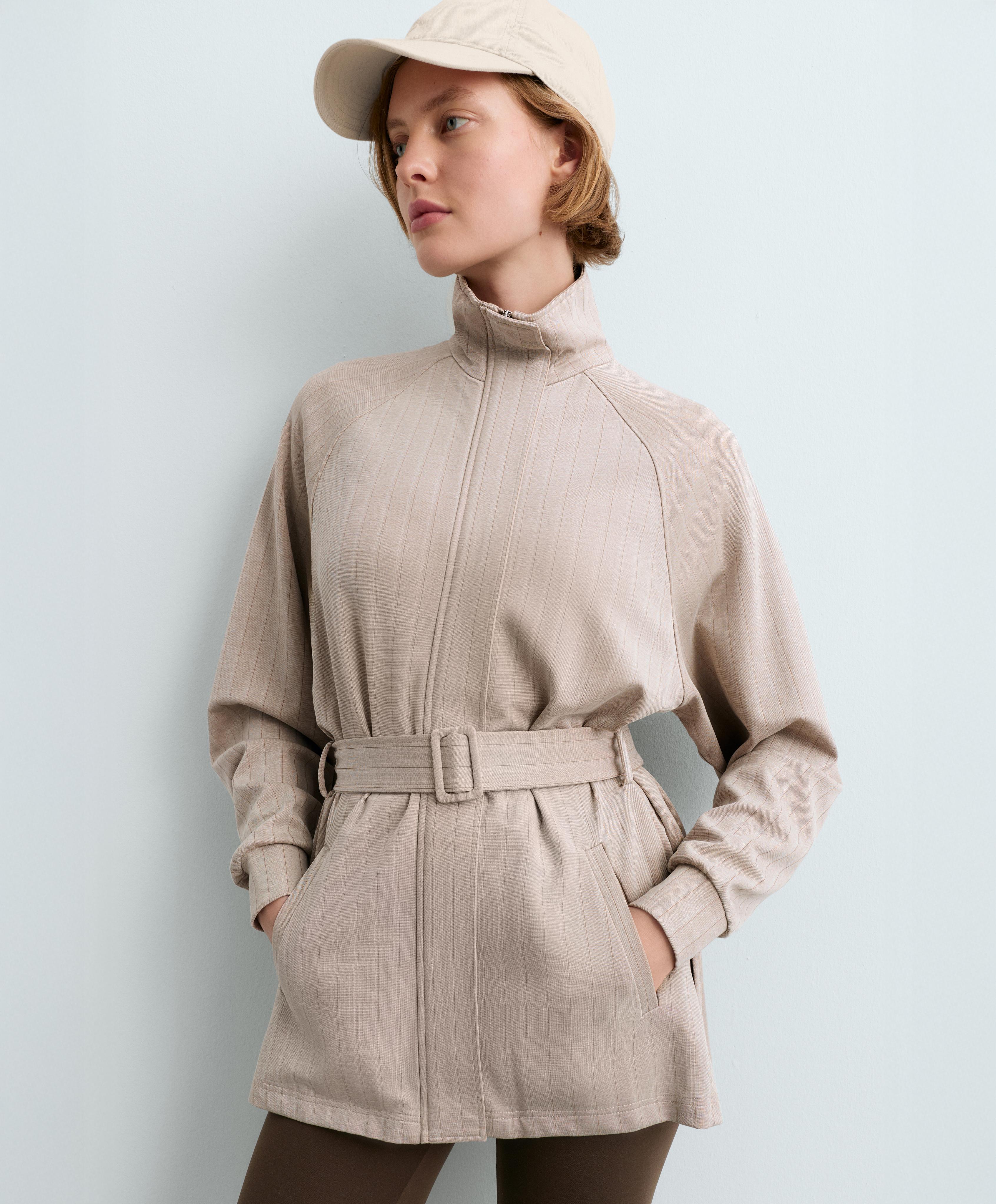 Striped soft-touch belted jacket — SOFT MINK