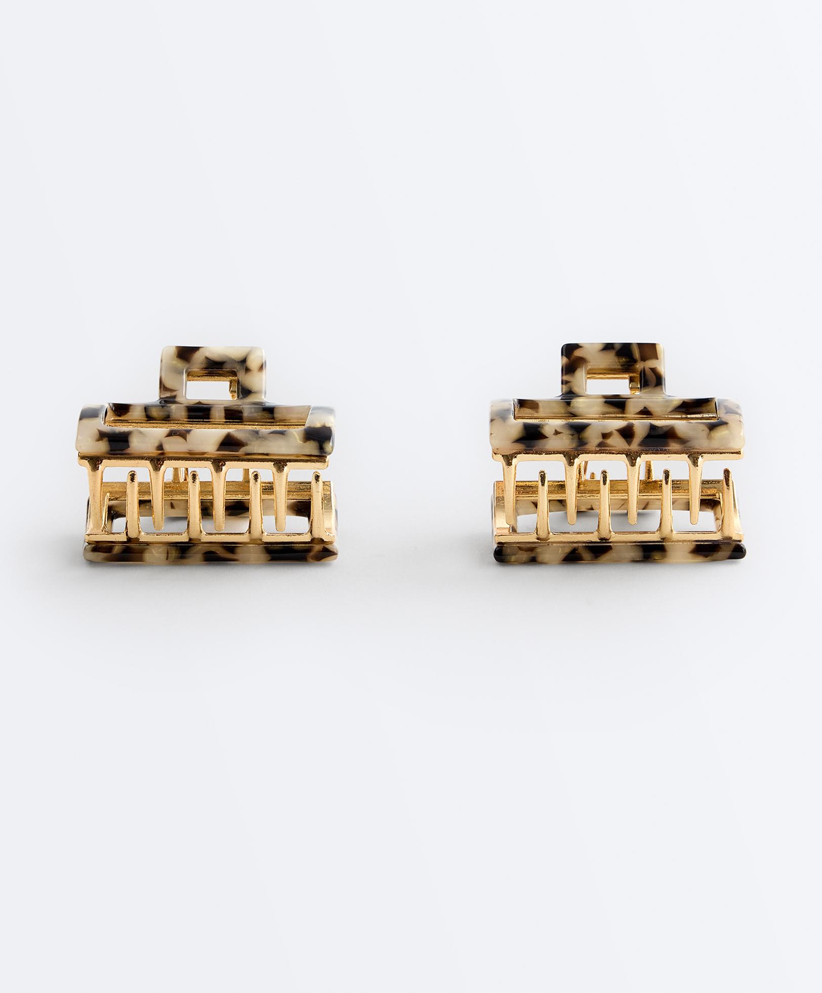 2 metallic mini hair clips — CHESTNUT