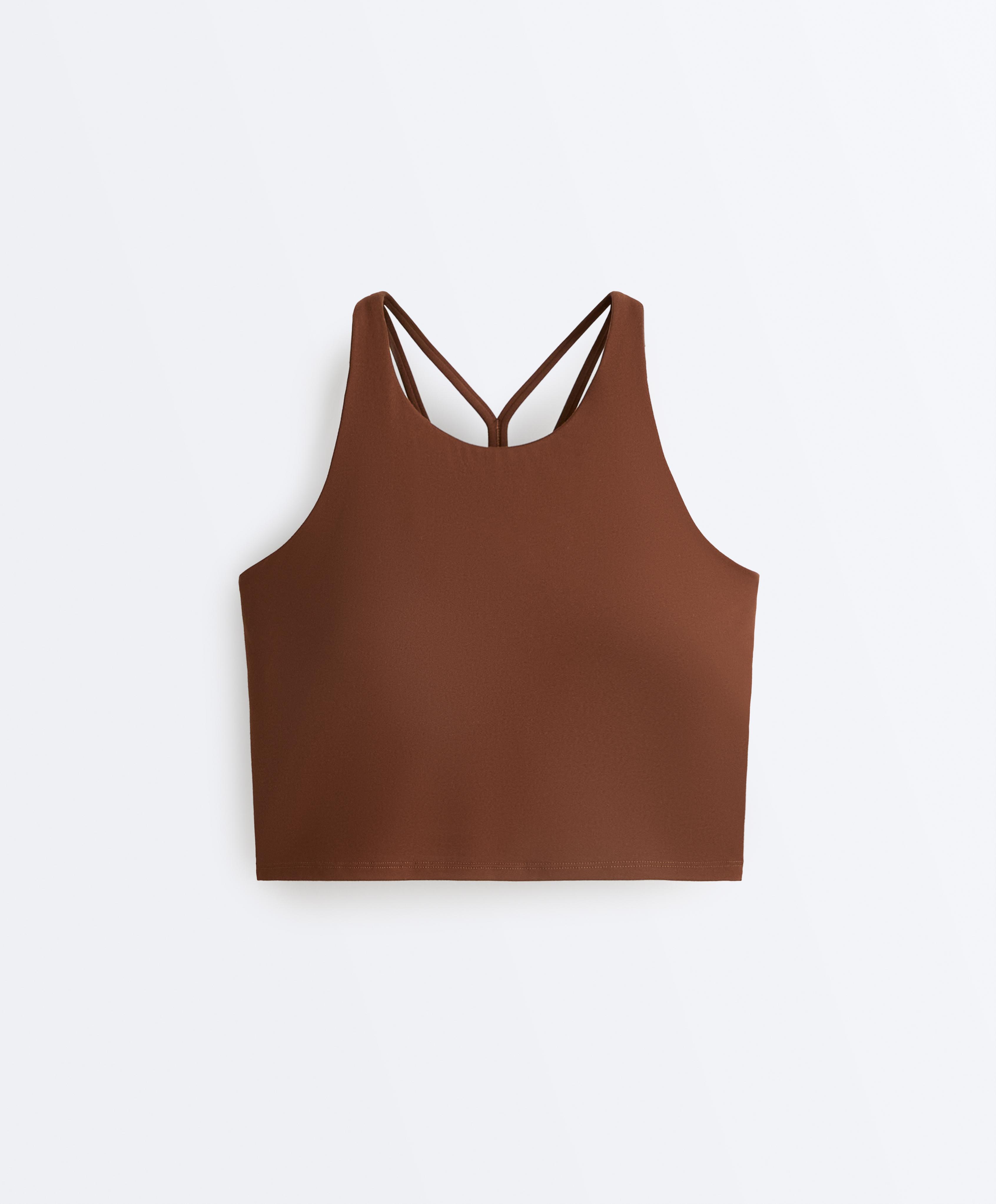 Comfortlux strappy tank top with cups — COFFEE