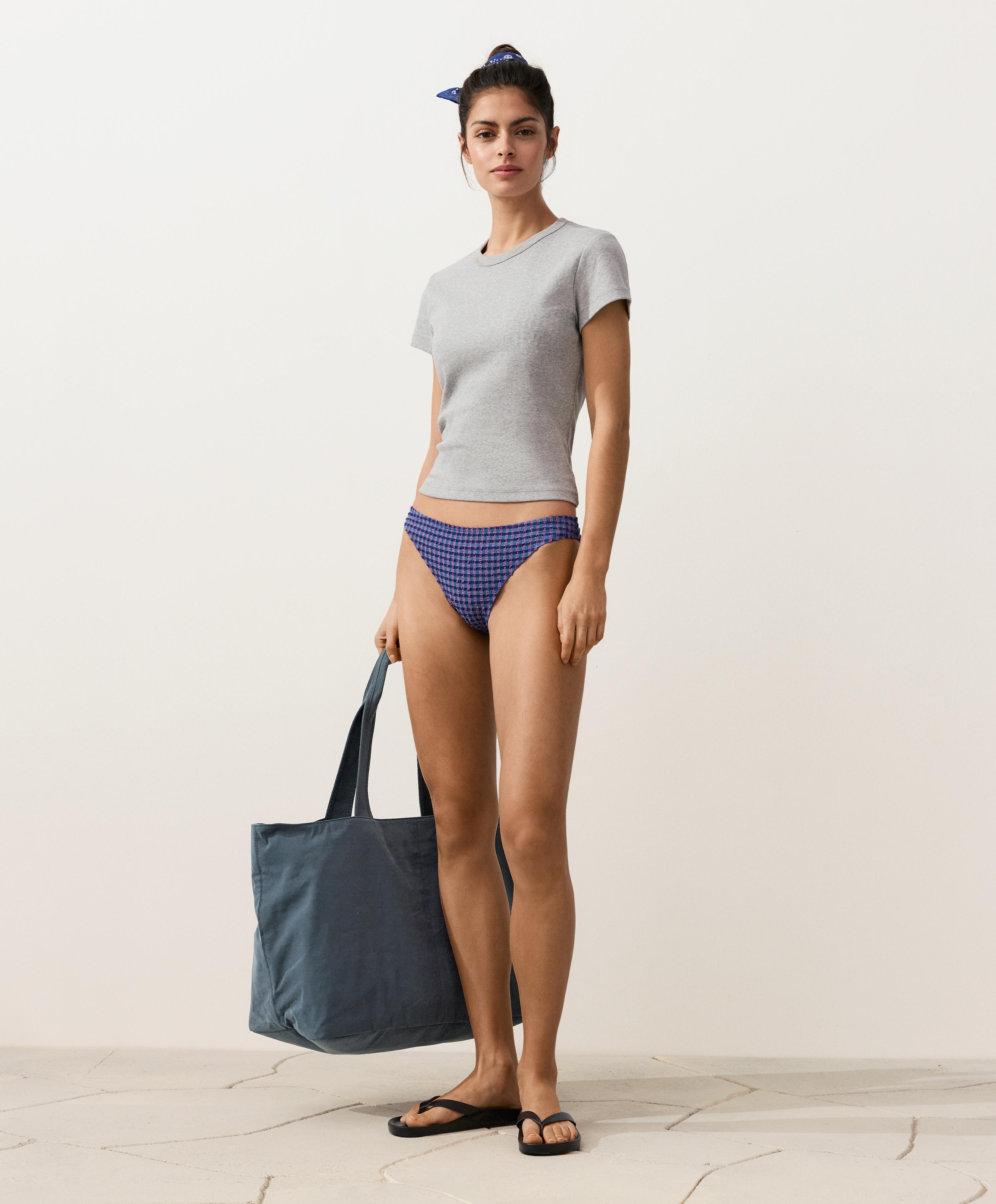Gingham classic bikini briefs — NAVY BLUE