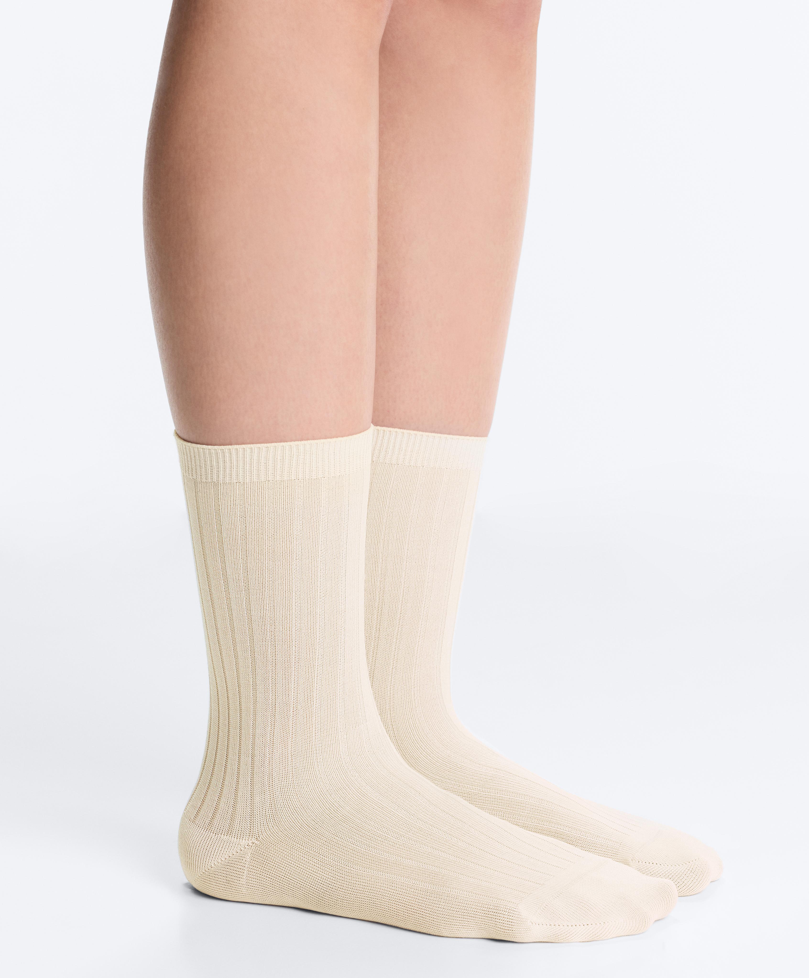 Classic Rib silk blend sock — ECRU