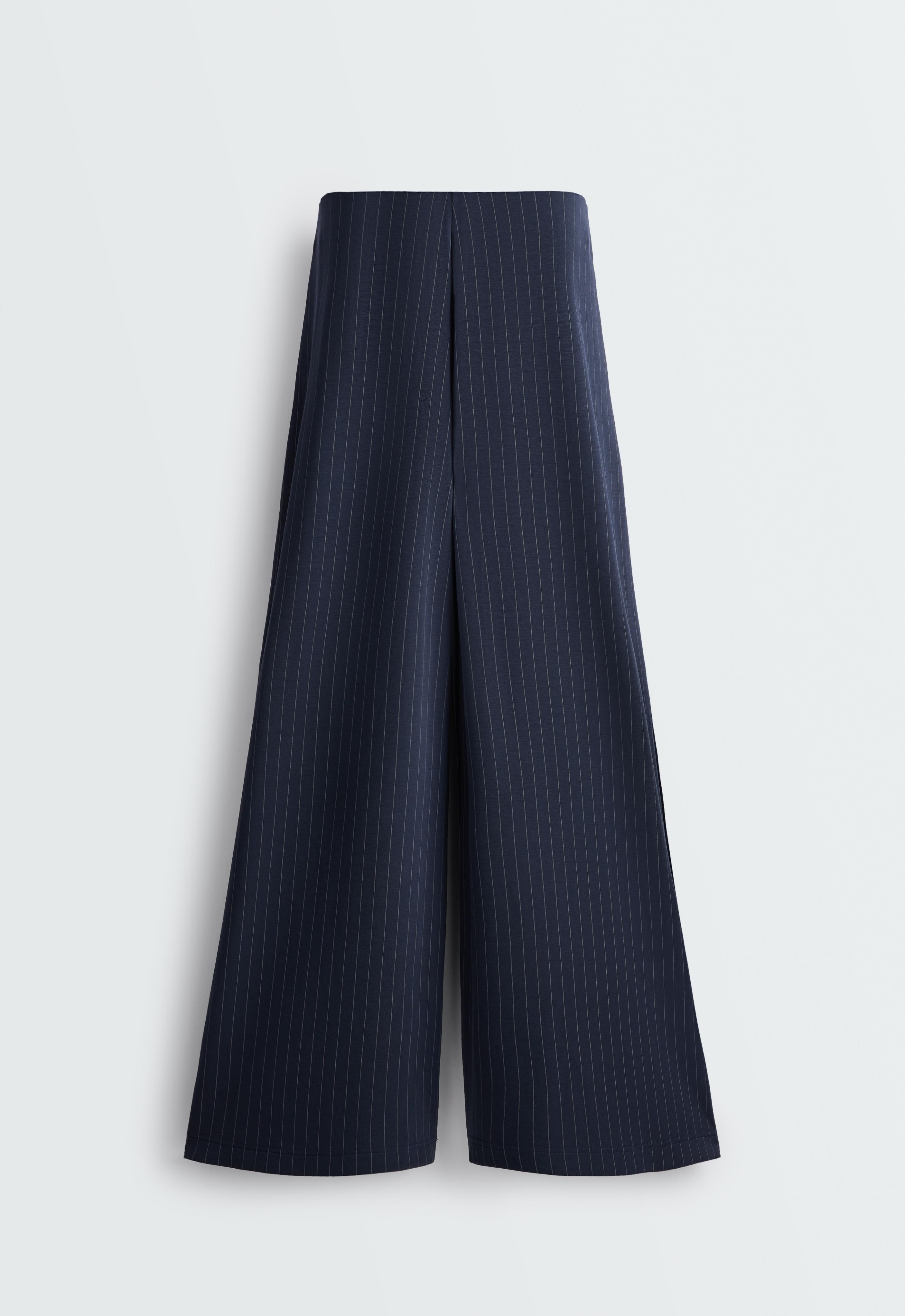 Modal pinstripe wide-leg trousers — NAVY BLUE
