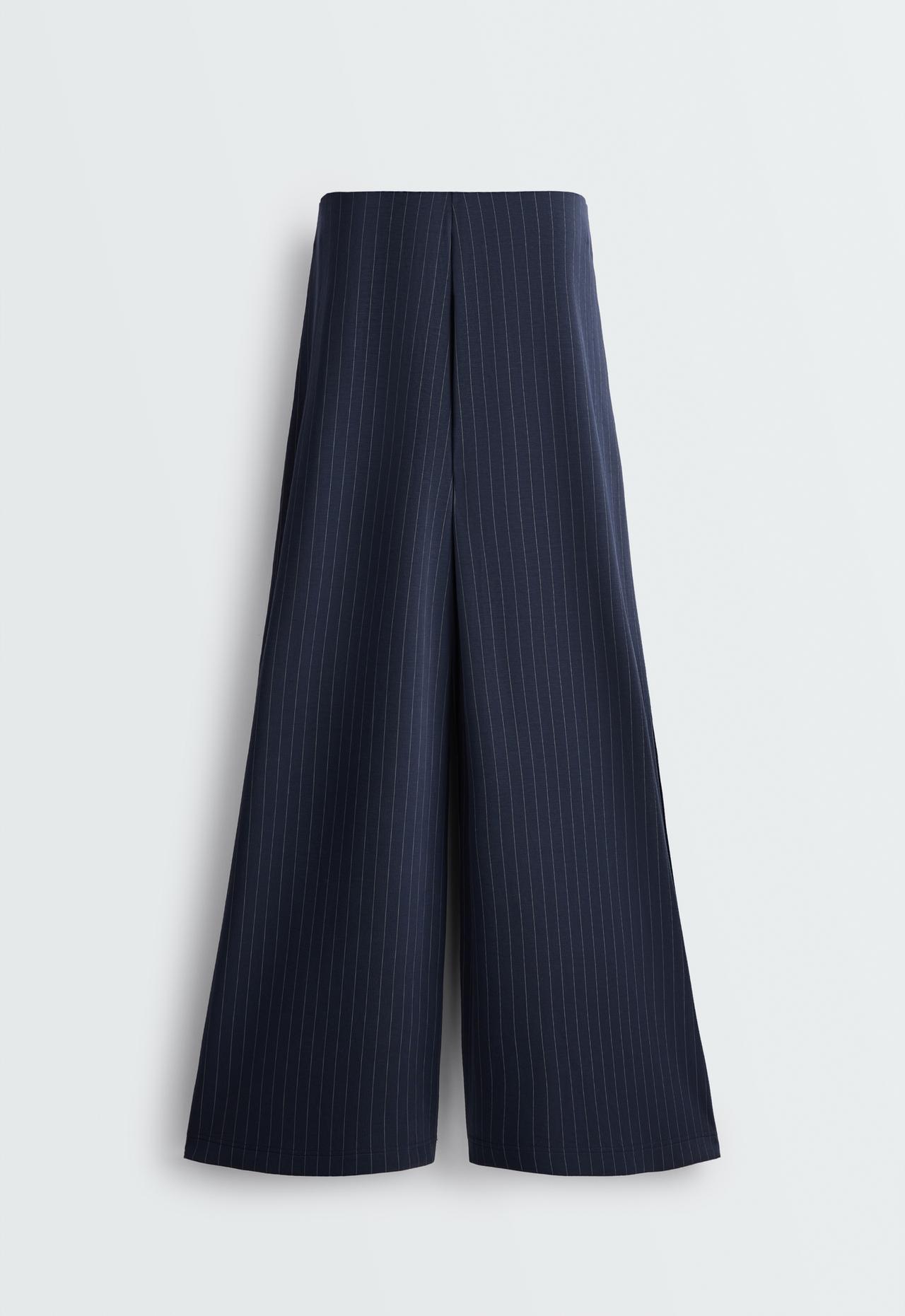 Modal pinstripe wide-leg trousers — NAVY BLUE