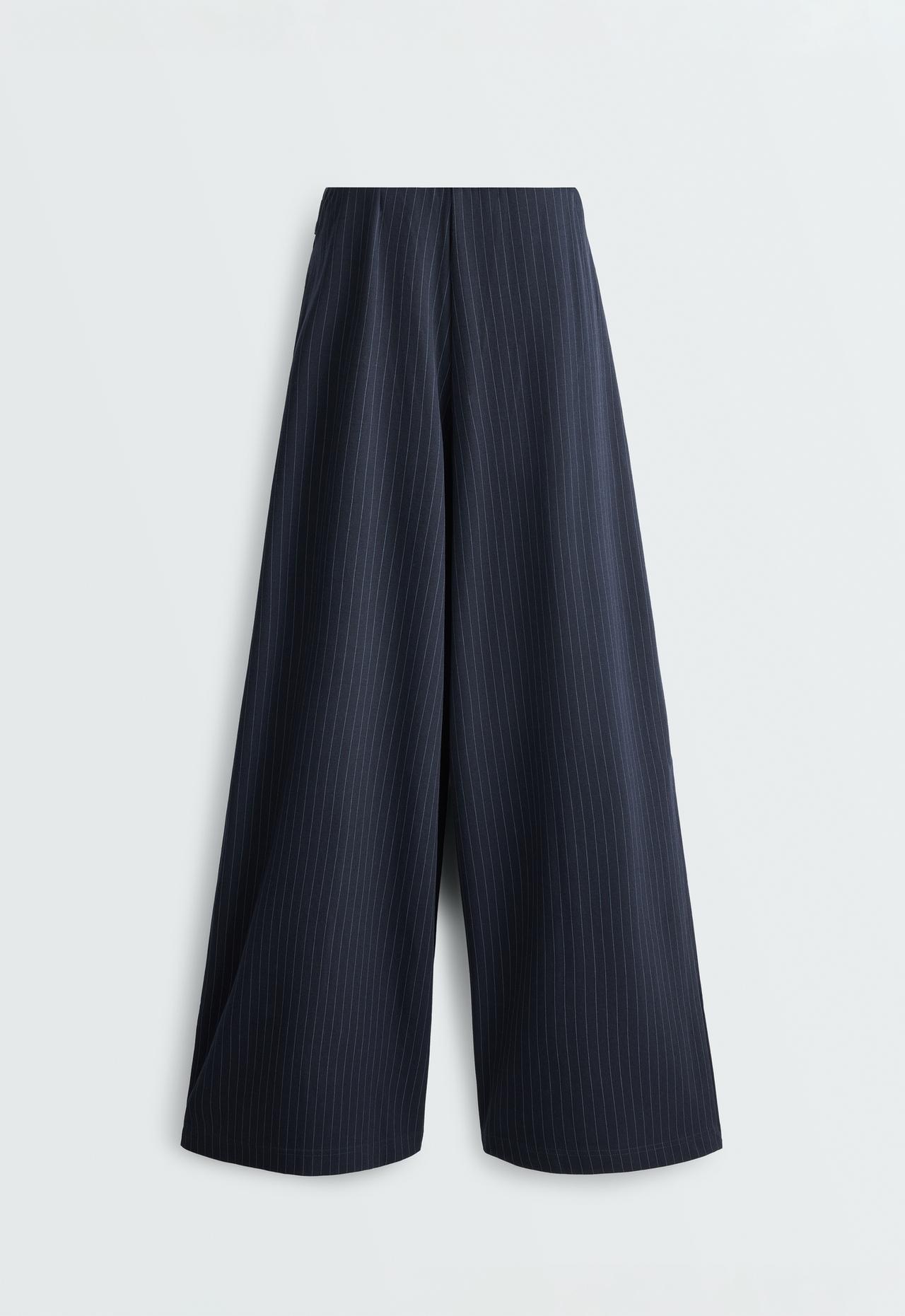 Pinstripe cotton pique wide-leg trousers — NAVY BLUE