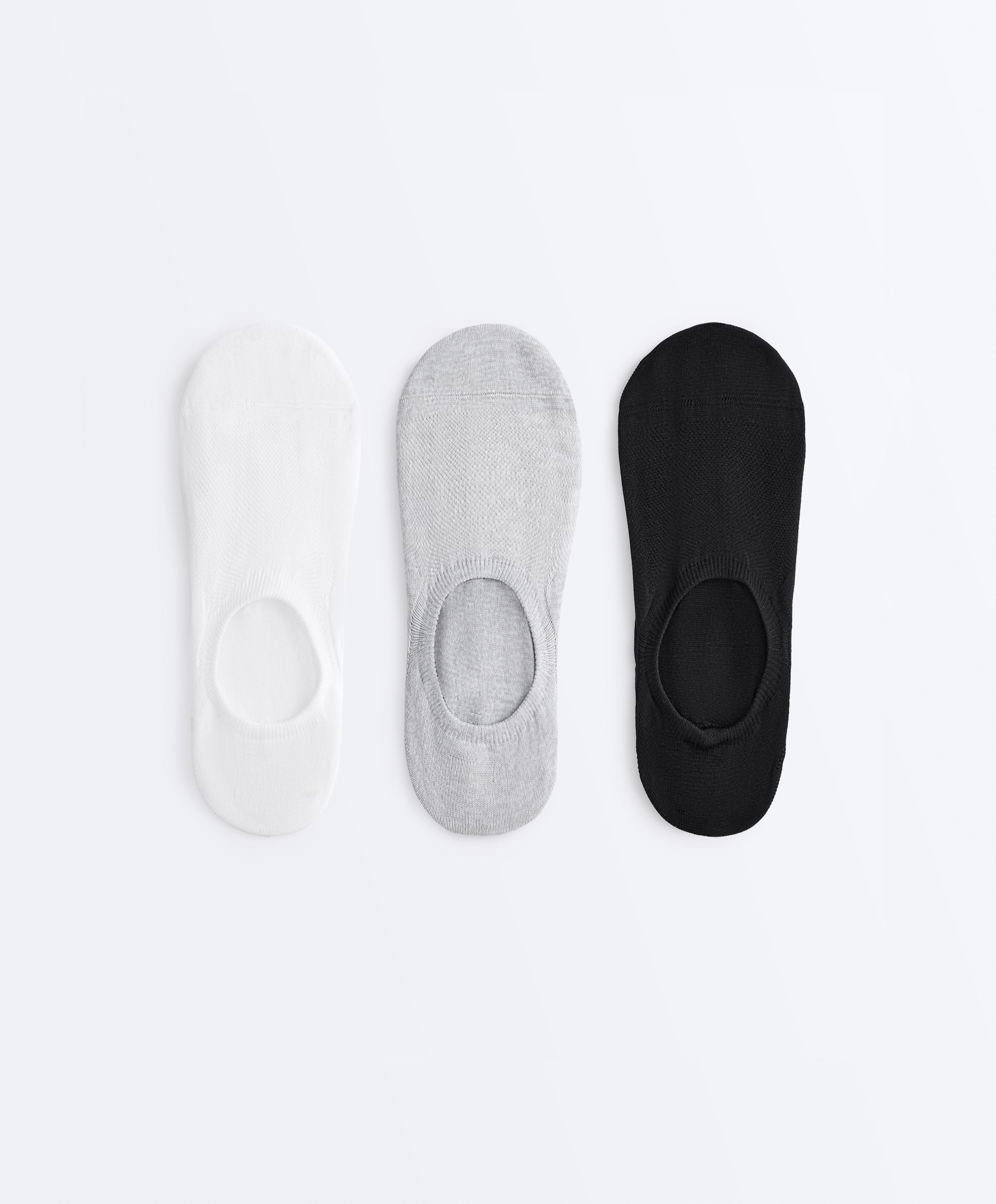 3-pack high-cut polyamide blend invisible trainer socks — MID-GREY MELANGE