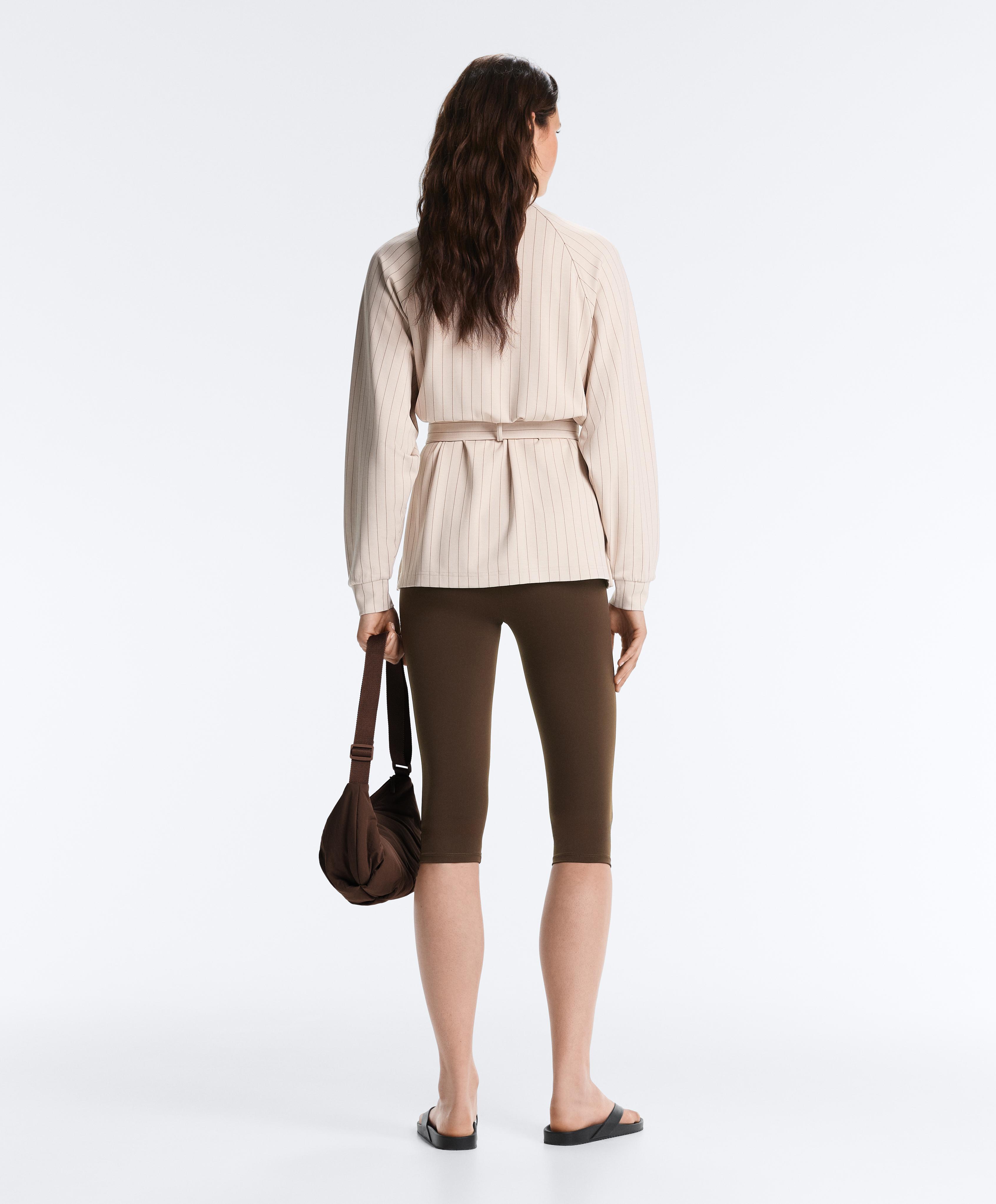 Striped soft-touch belted jacket — SANDY