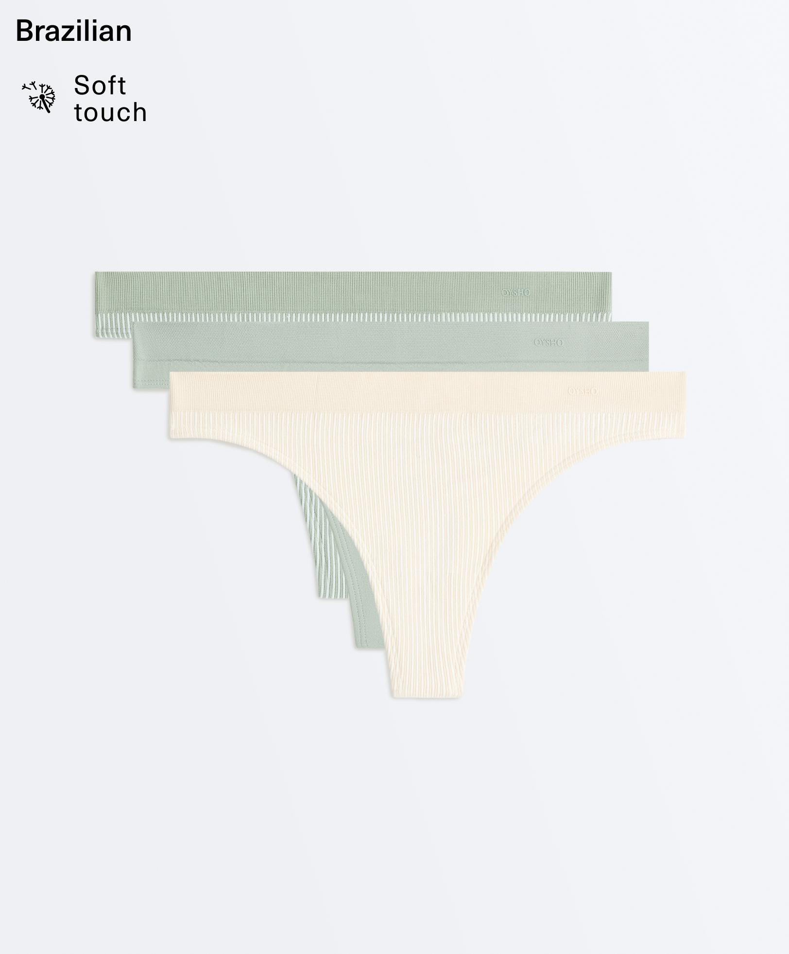 3 soft-touch seamless openwork thongs — APPLE GREEN