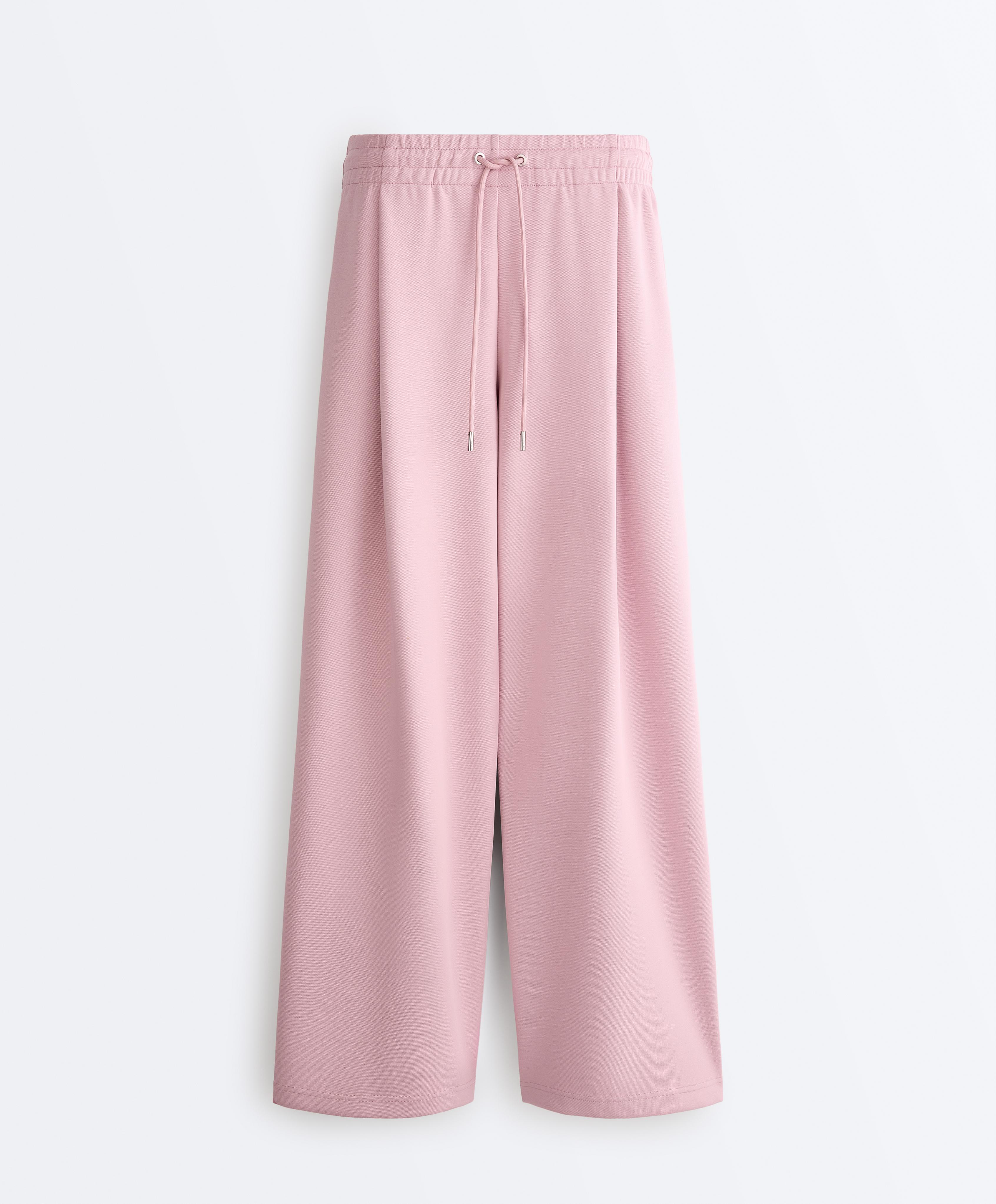 Cotton piqué pleated straight-leg trousers