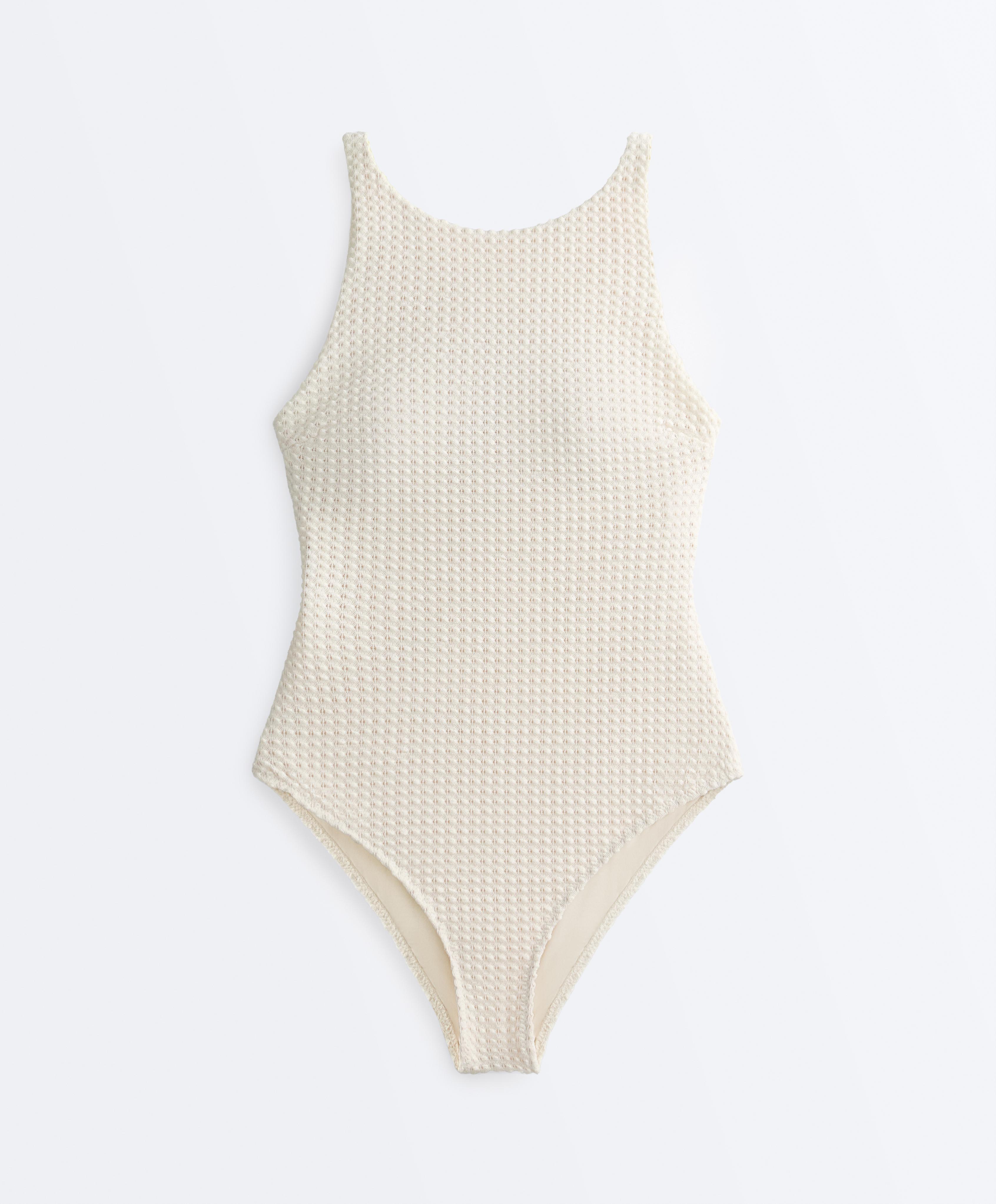 Bubble-texture crochet halter swimsuit Bubble-texture crochet halter swimsuit