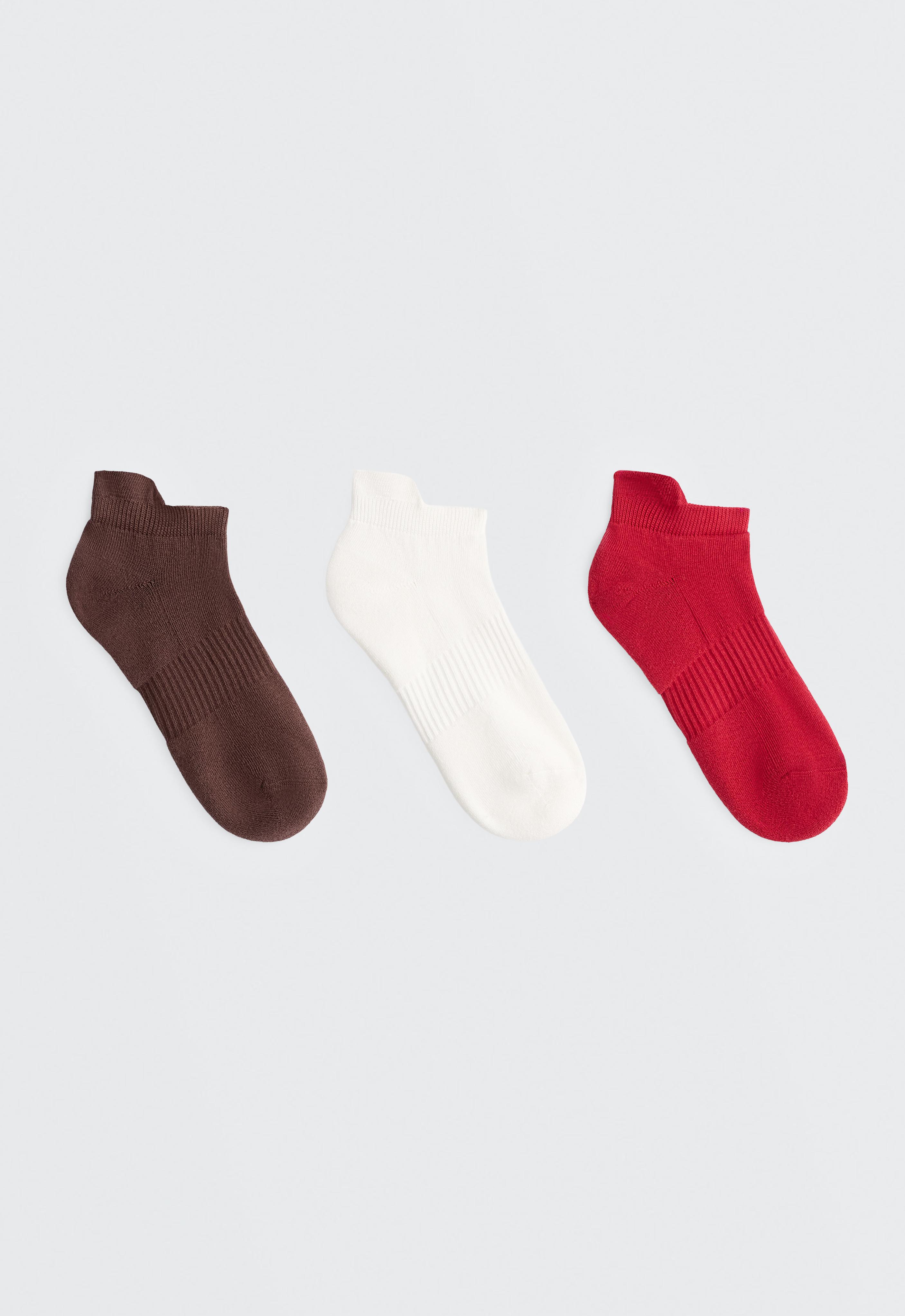 3 pairs of cotton blend sports sneaker socks with heel tab — CHOCOLATE