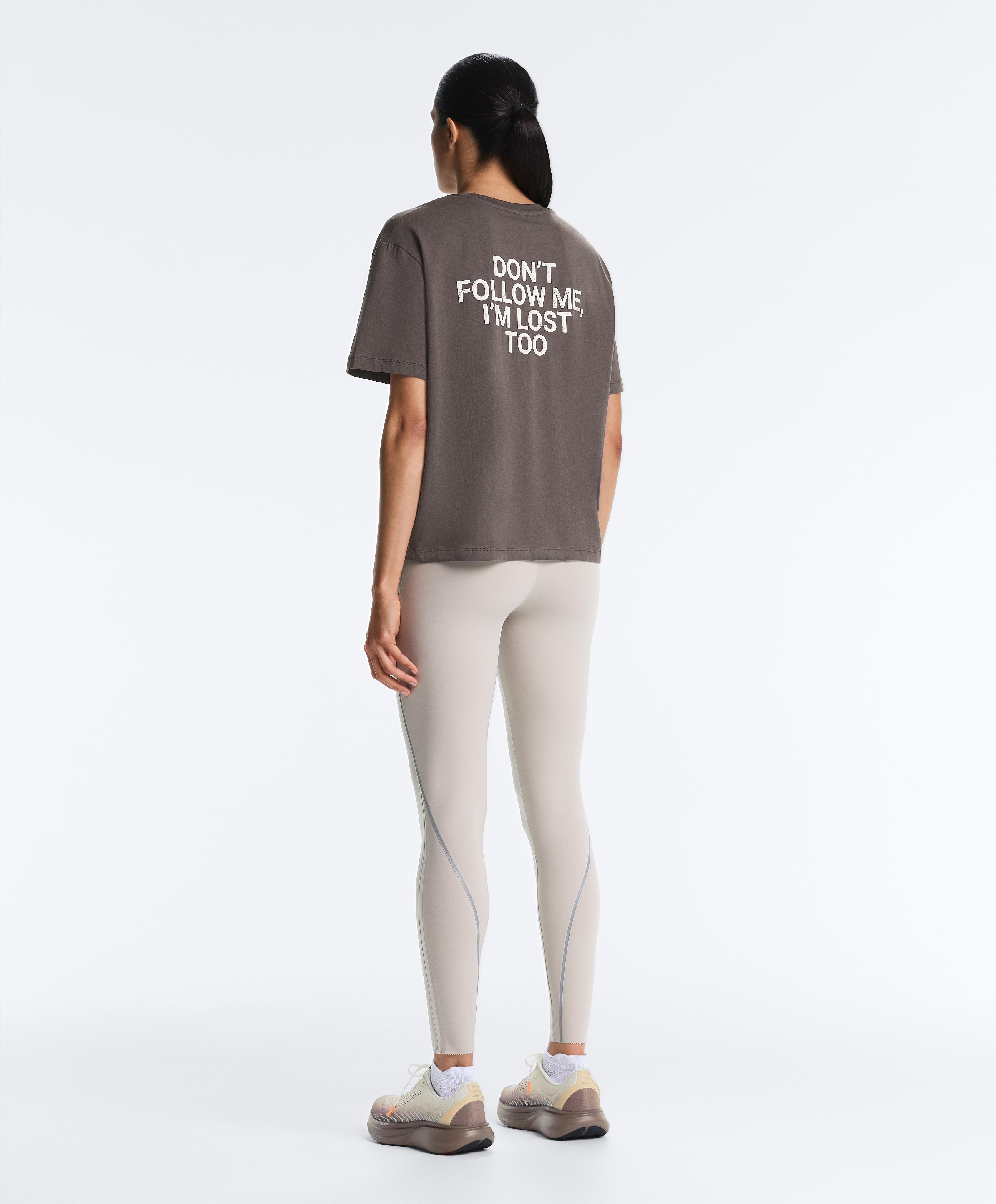 Boxy cotton blend T-shirt with slogan — CHARCOAL
