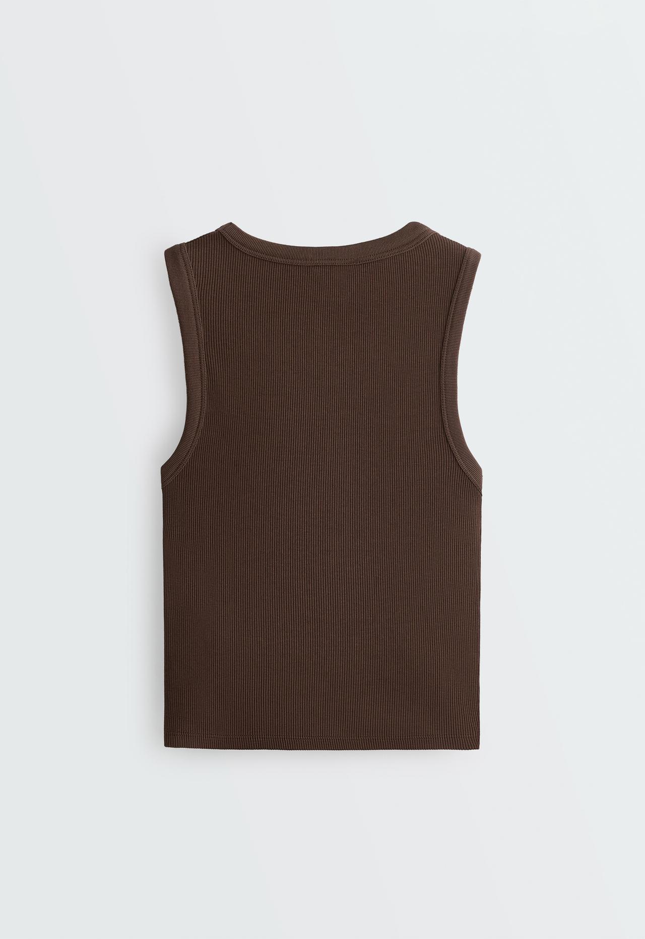 Rib T-shirt with wide straps, cotton and modal — DARK BROWN