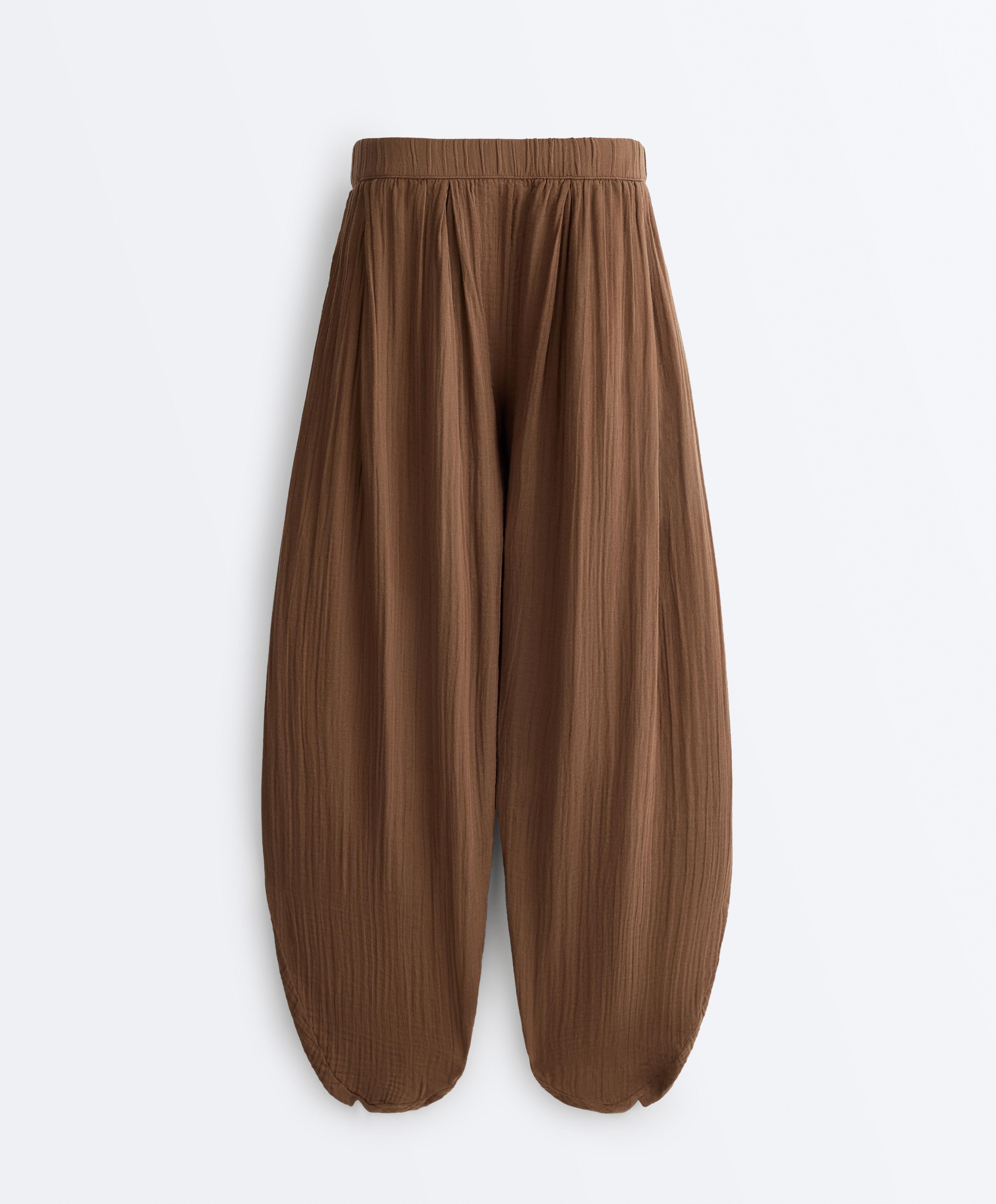 100% cotton muslin balloon trousers — TAN