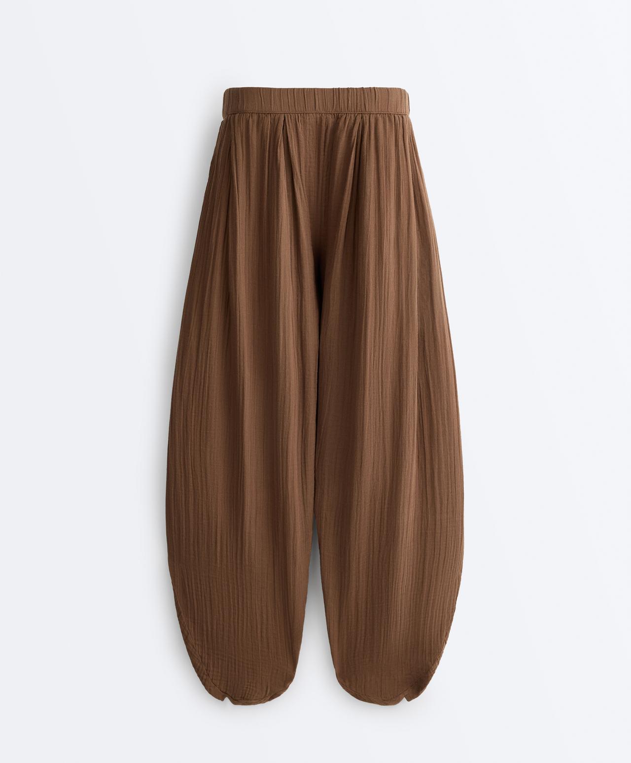 100% cotton muslin balloon trousers — TAN