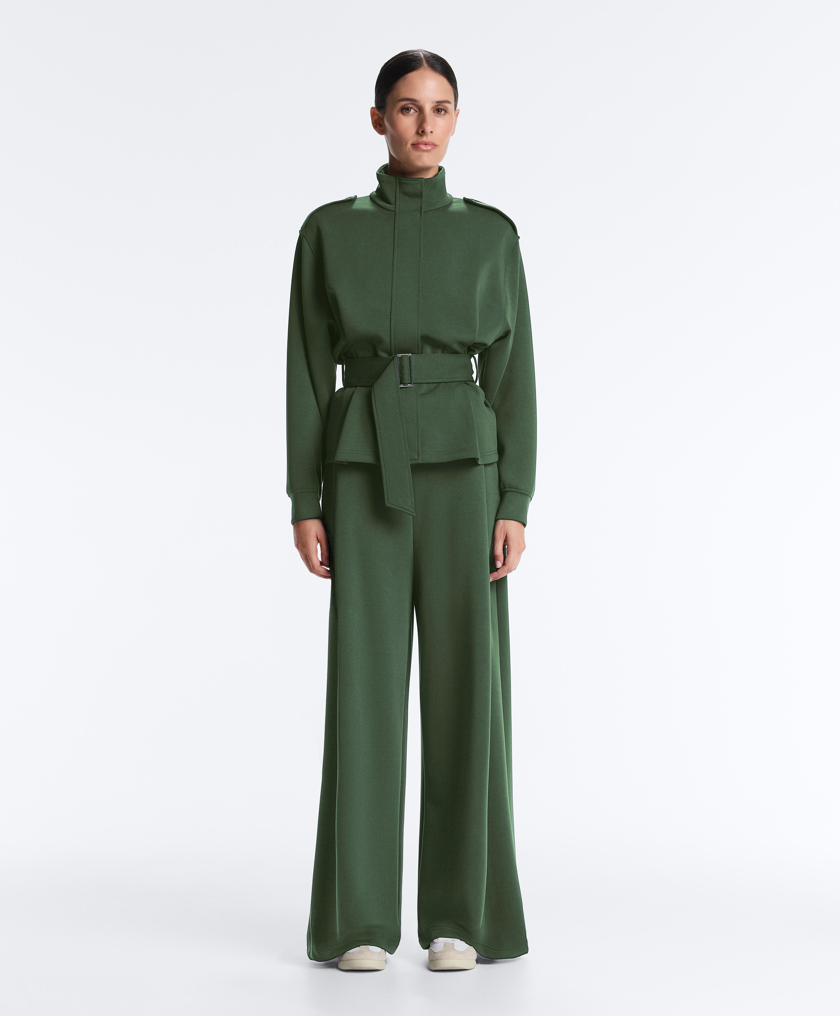 High rise twill wide-leg trousers with pleats — GREEN