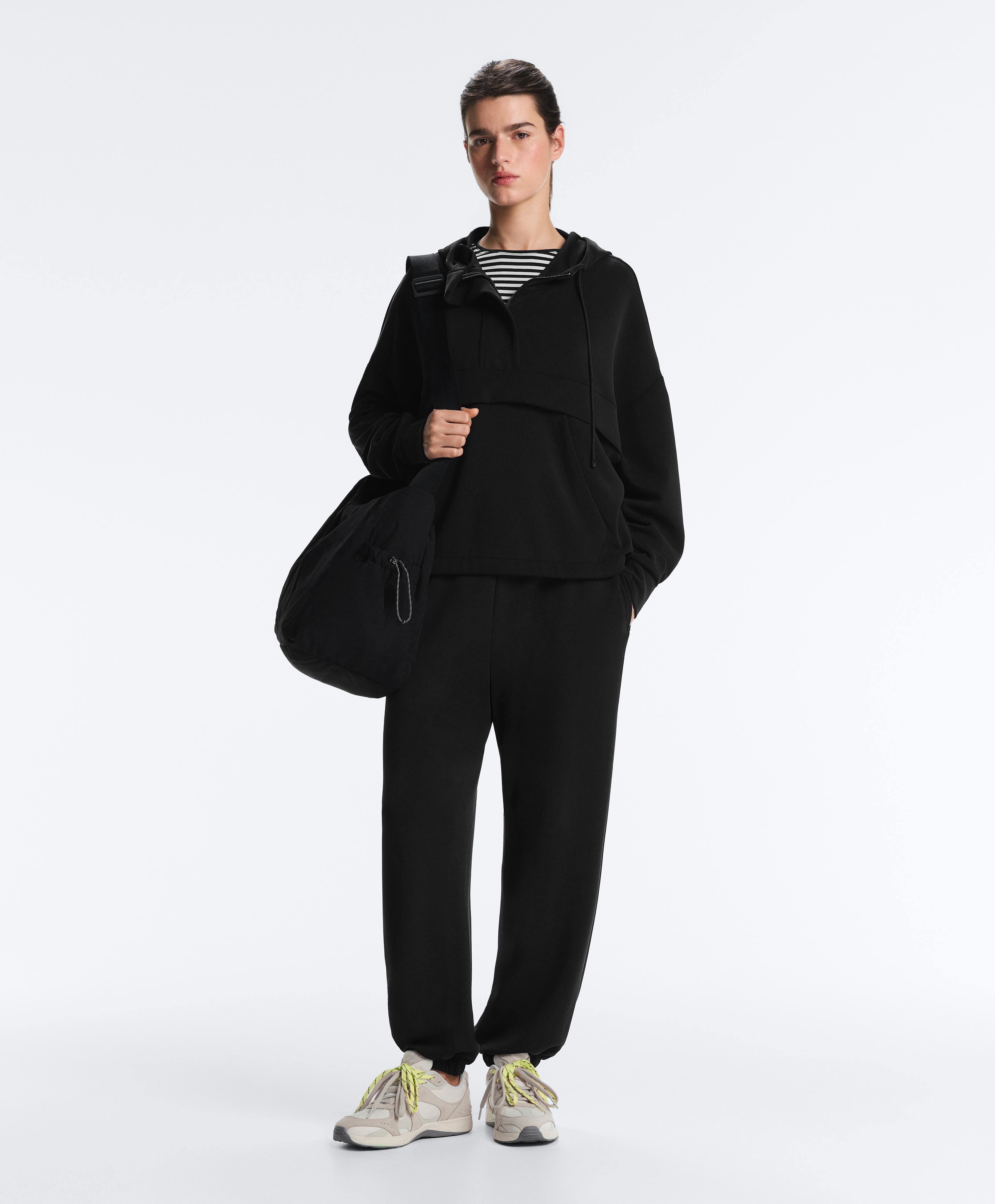 Soft-touch modal sweatshirt with zip — BLACK
