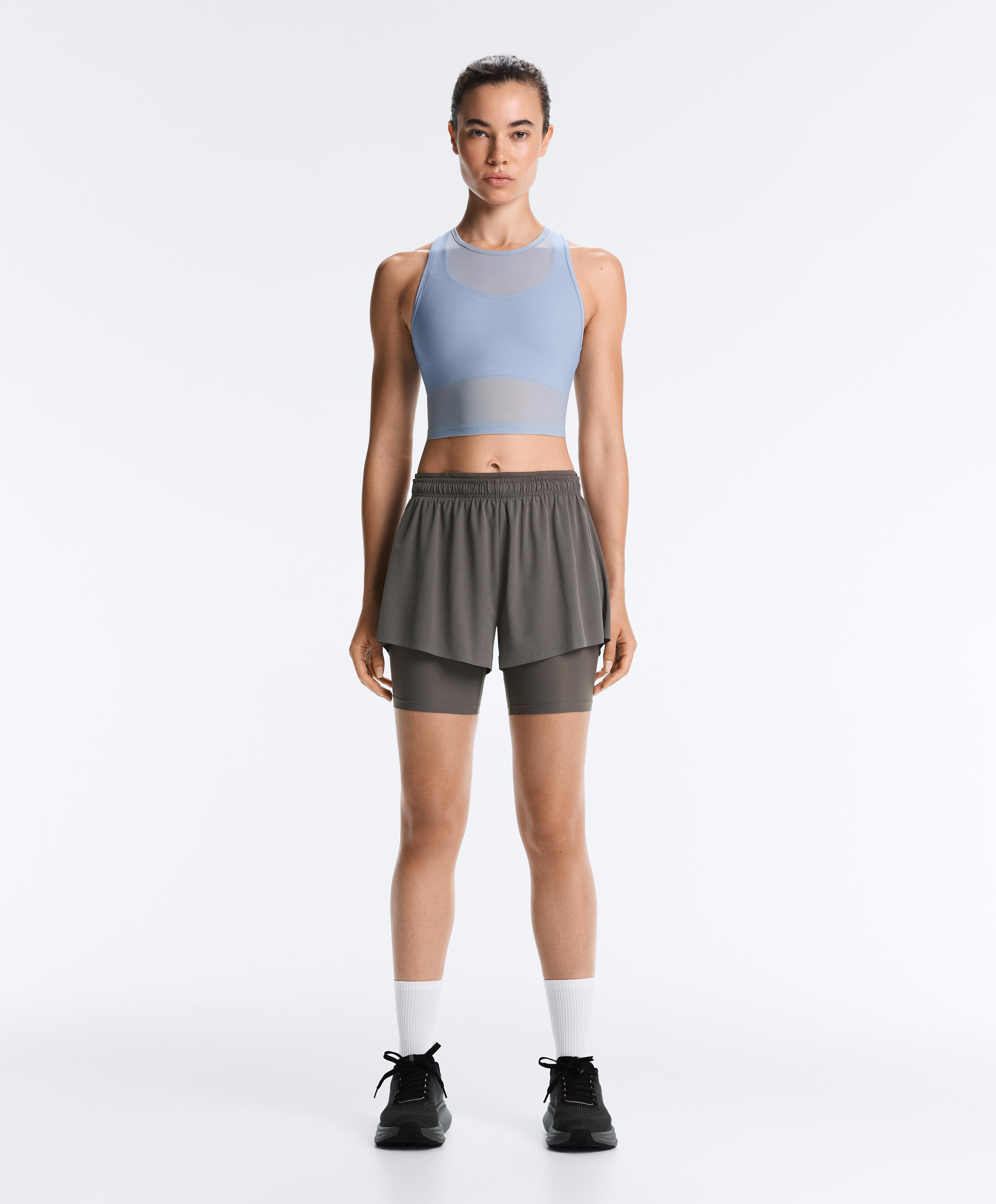 Sheer compressive tank top — MID GREY-BLUE