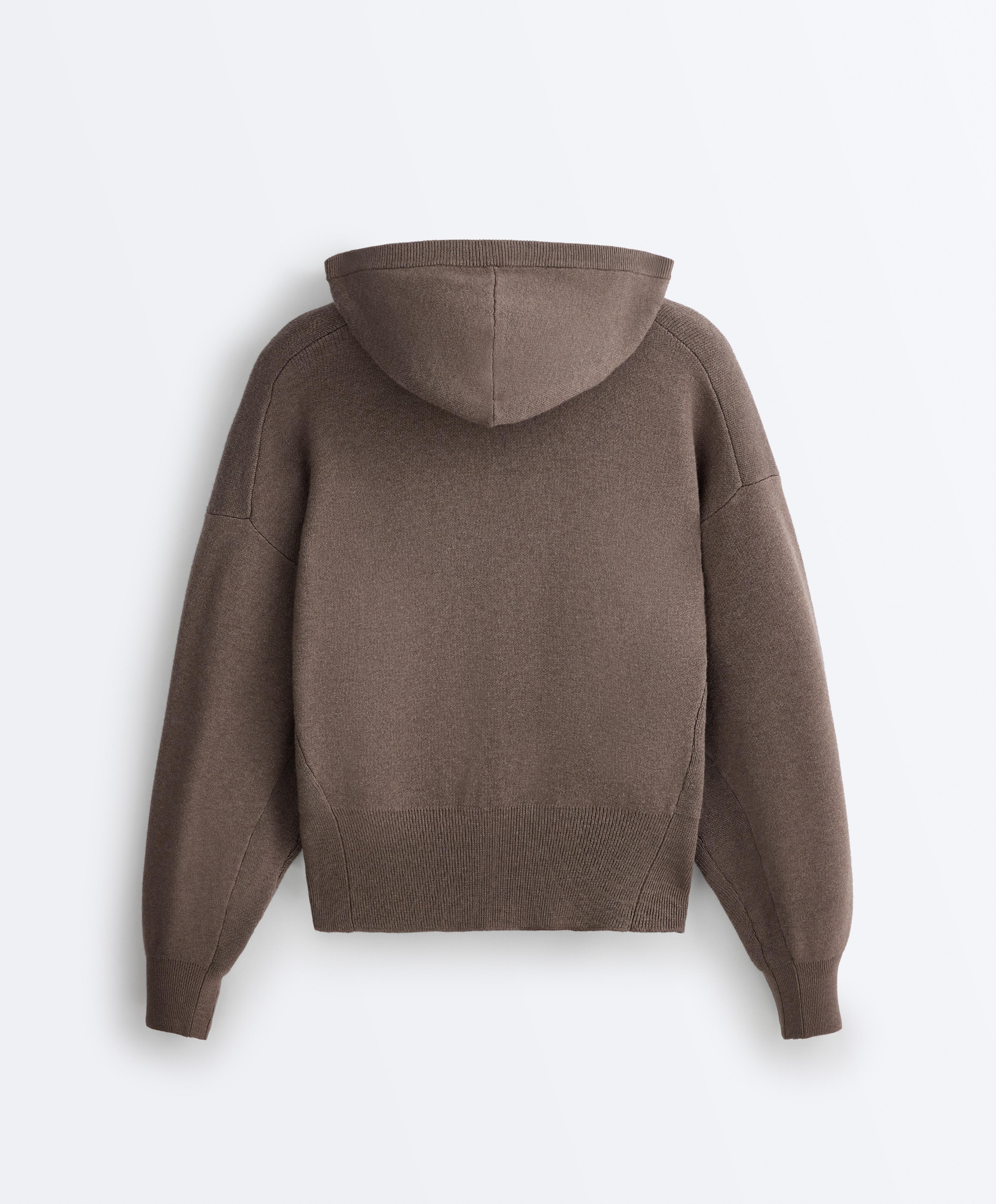 Knit hooded jacket with side details — WASHED TAUPE-MAUVE