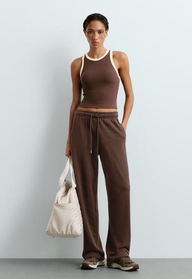 Colour-contrast rib modal blend long tank top — COCOA 1