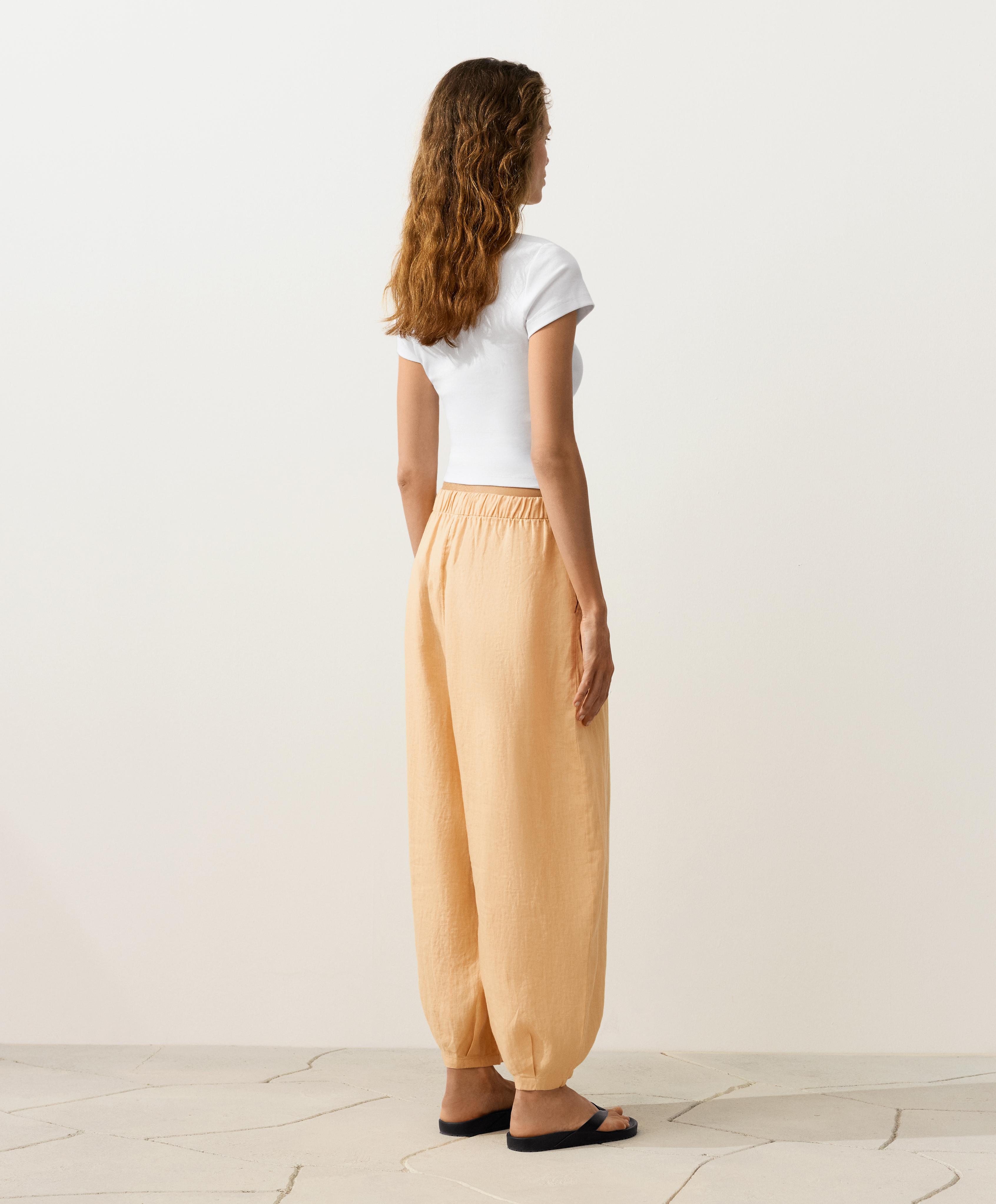 100% linen balloon trousers — BURNT YELLOW