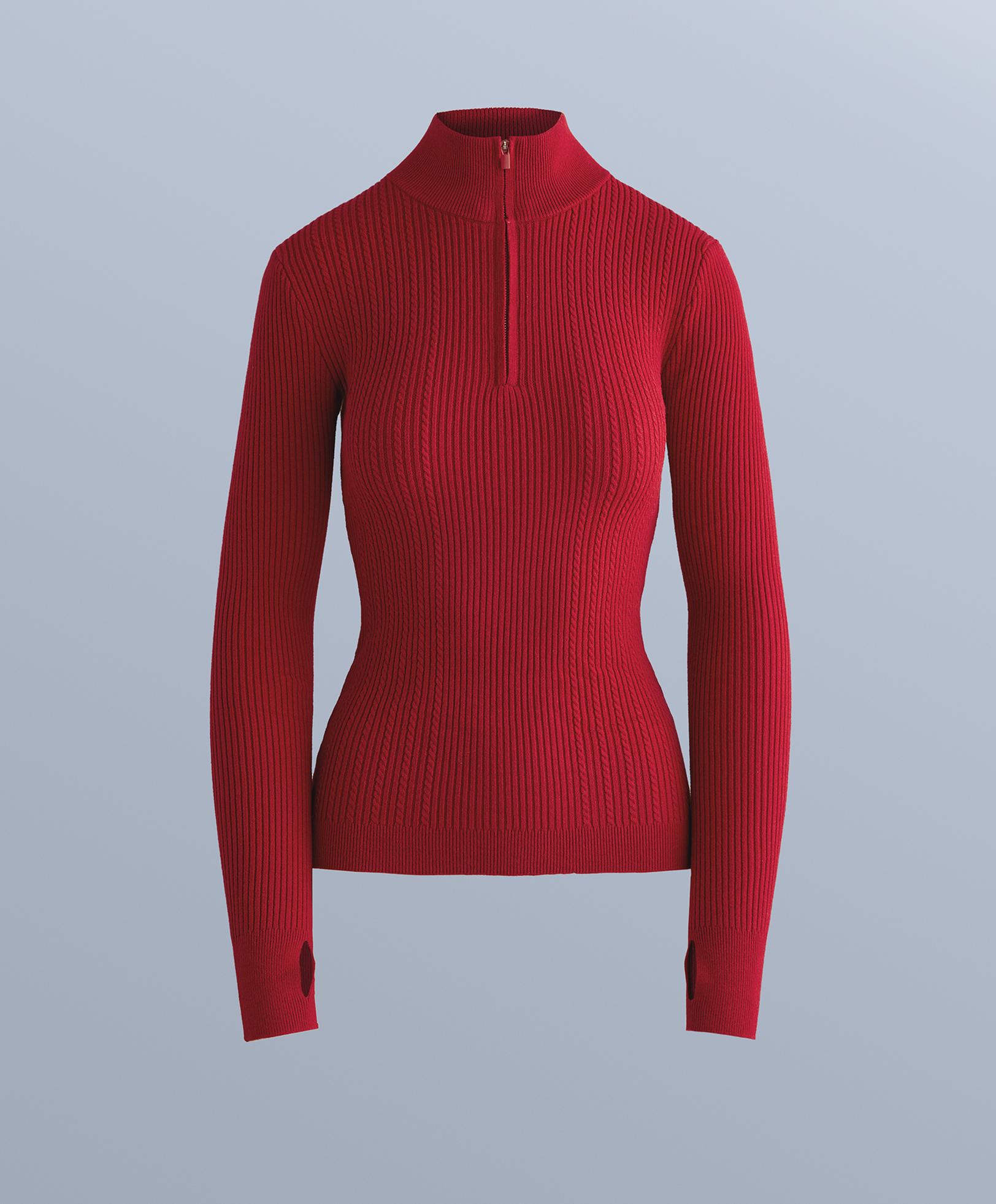 Cable knit thermal base layer T-shirt — RED