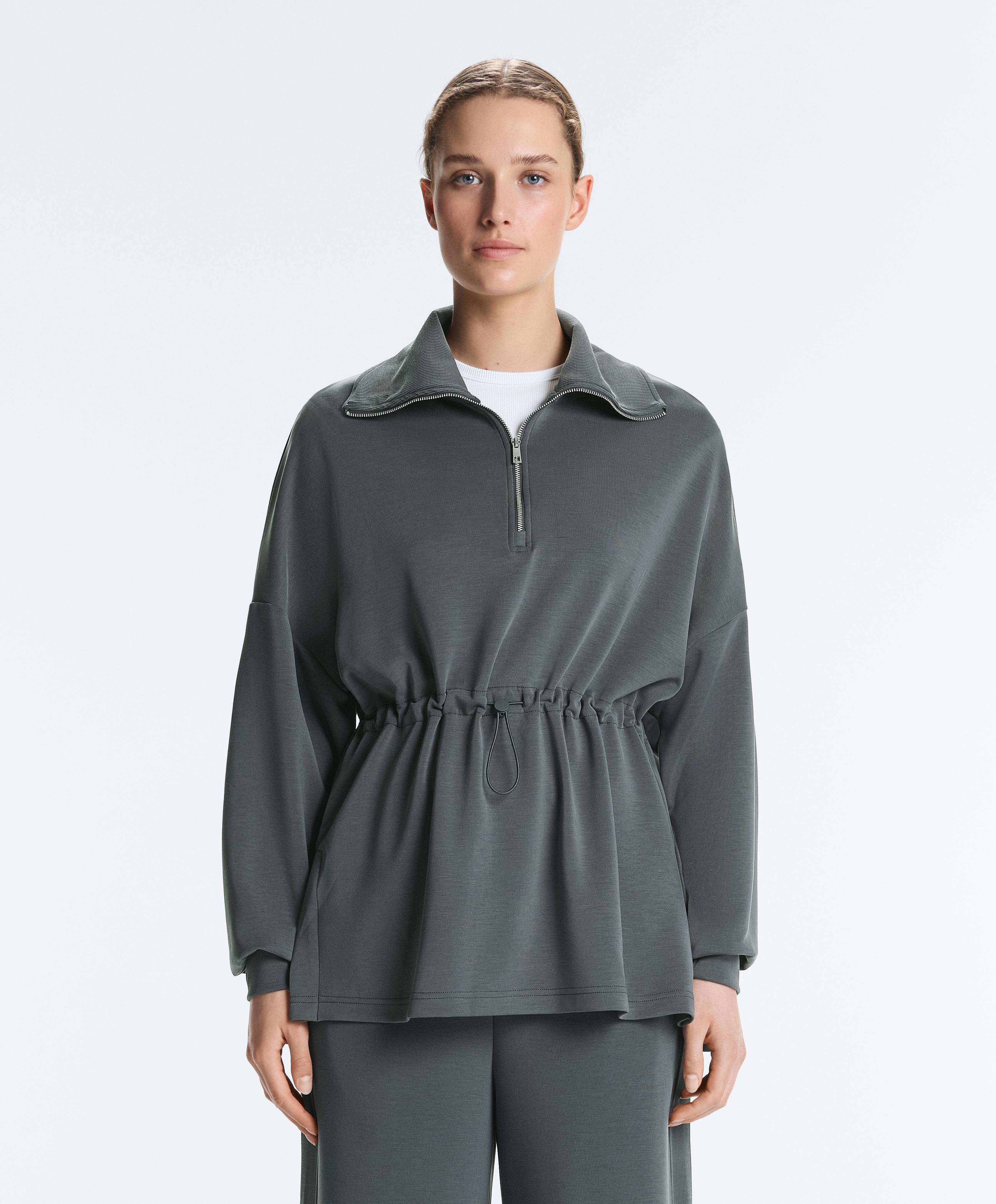 Half-zip sweatshirt with soft-touch modal — ASPHALT