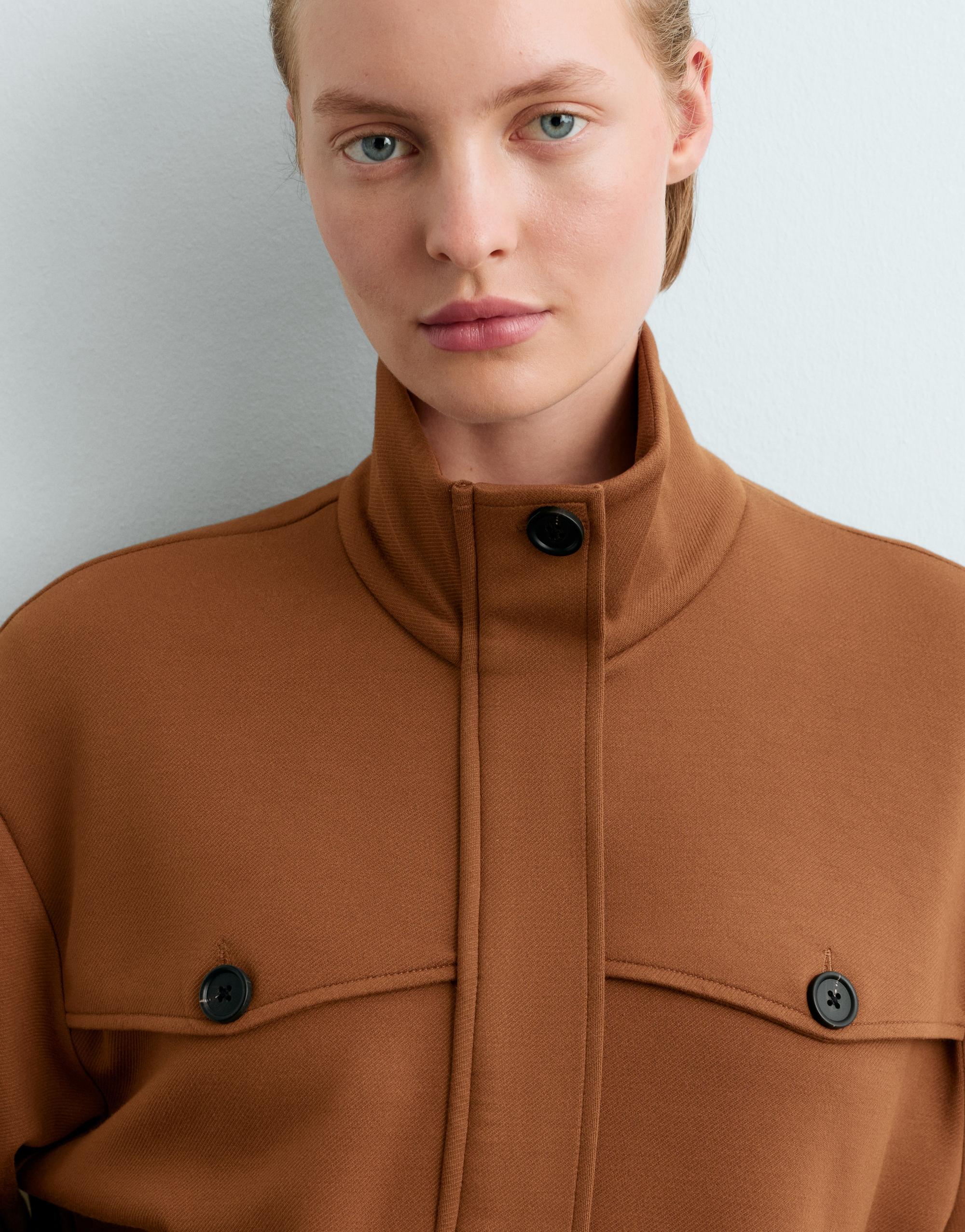 High-neck cropped jacket — COGNAC