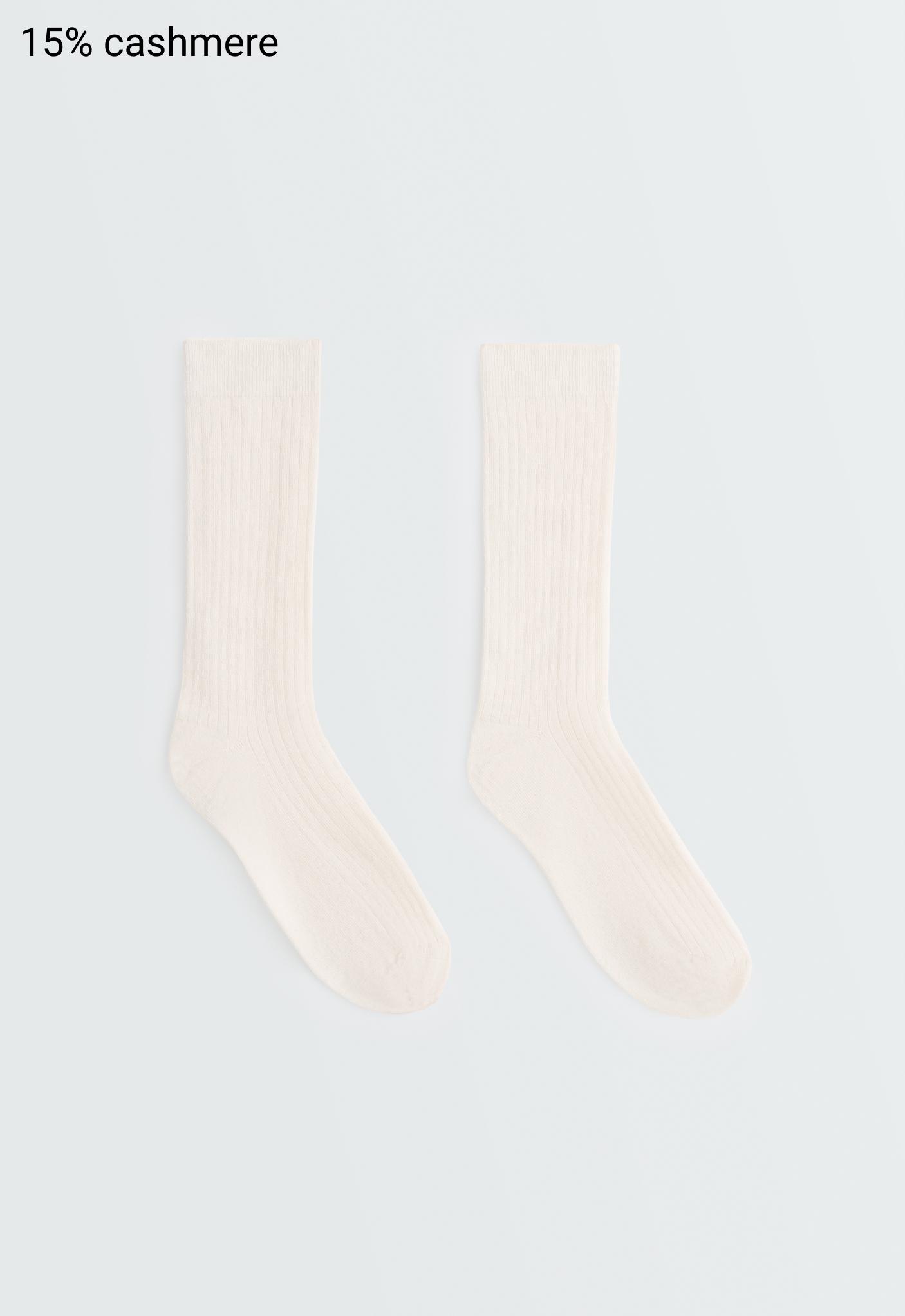 Ribbed modal blend socks with 15% cashmere — ECRU