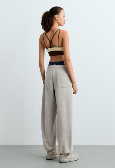 Adjustable cotton-blend fleece straight trousers — MID-GREY MELANGE 4