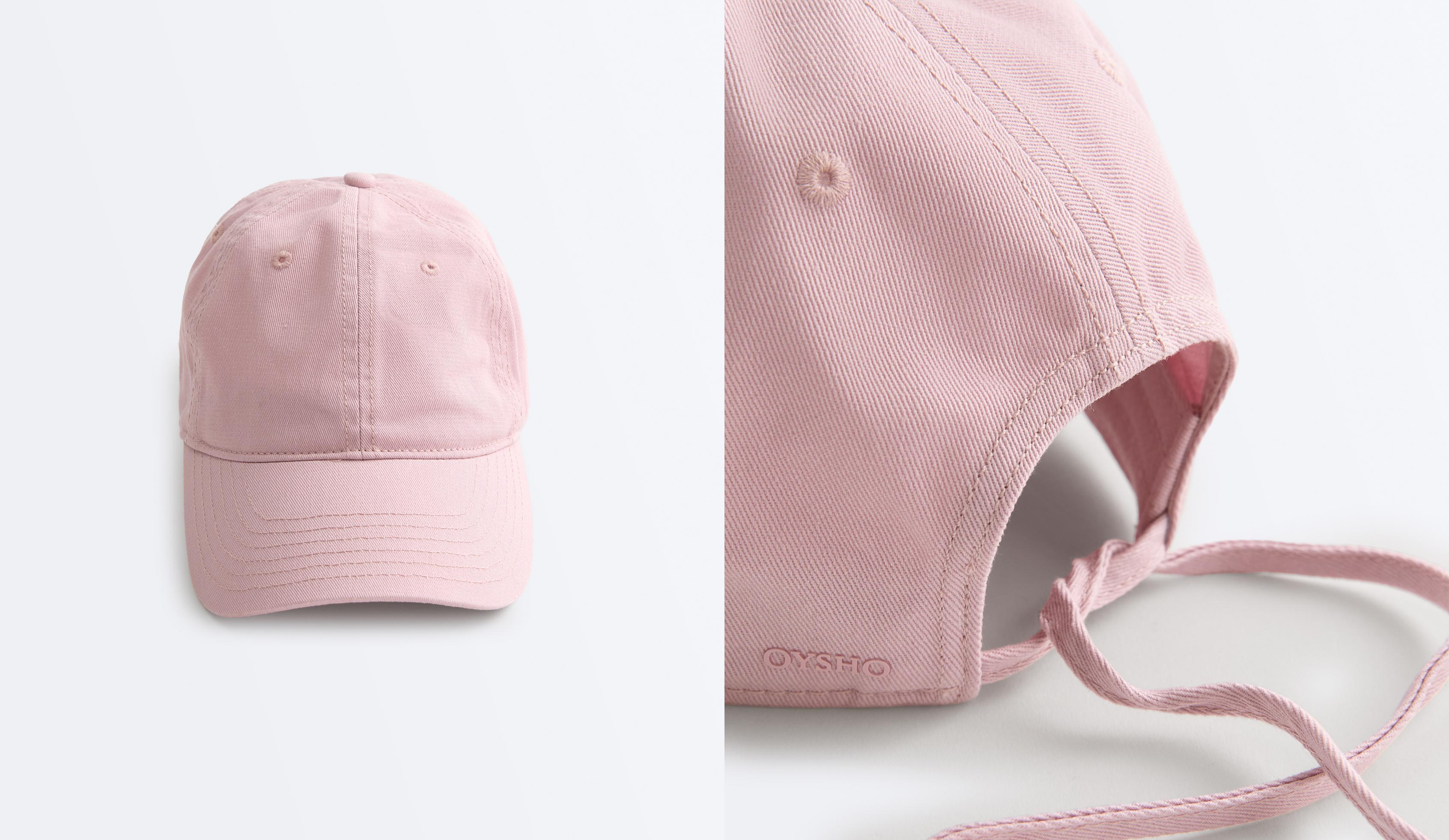 Washed-effect 100% cotton cap with tie — PALE PINK