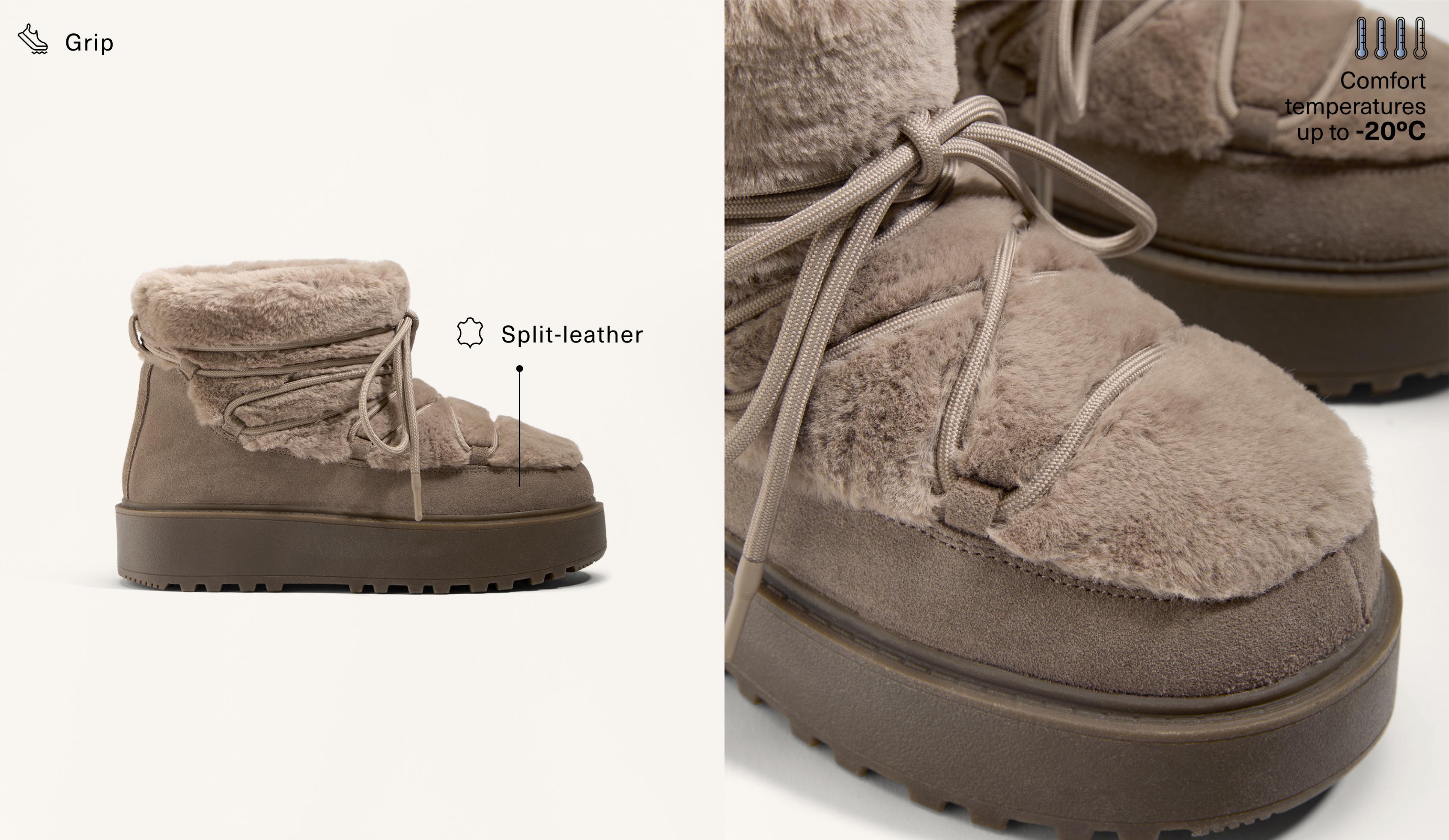 Faux-fur and split-leather lace-up boots Faux-fur and split-leather lace-up boots