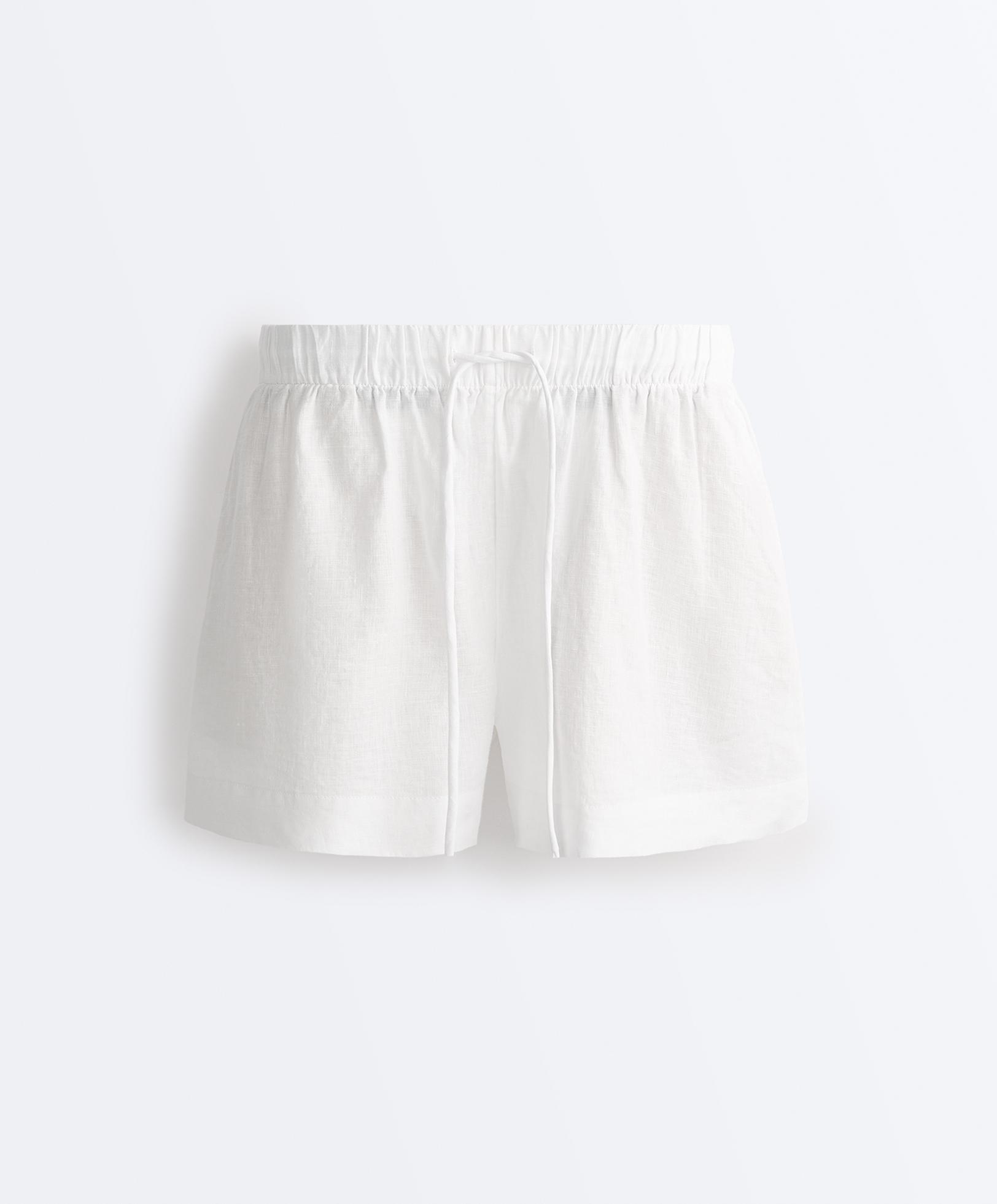100% linen mid-rise shorts — WHITE