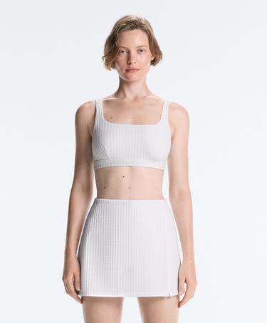 Medium-support check sports bra — WHITE  1