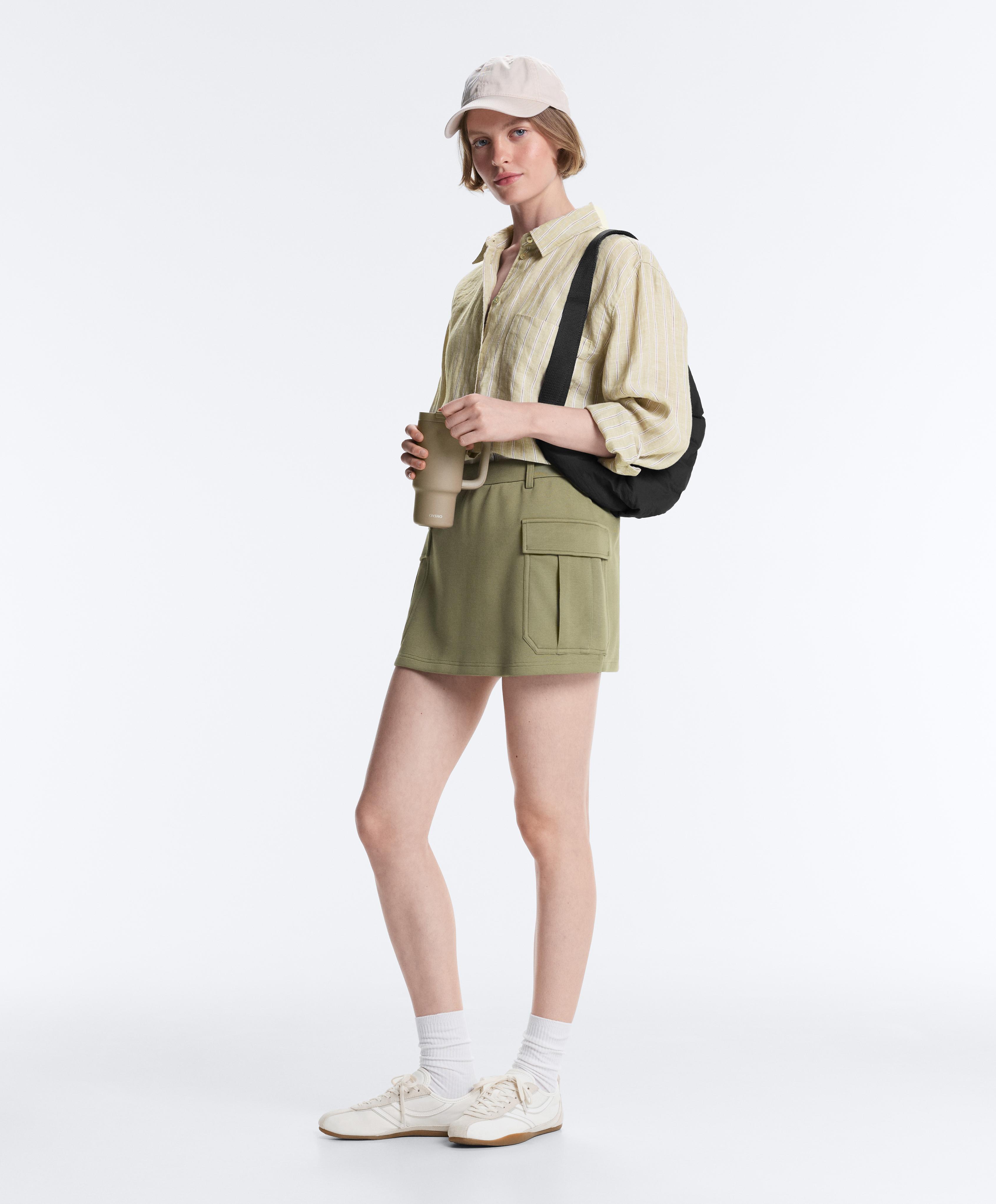 Short piqué skirt with cotton pockets — YELLOW GREEN