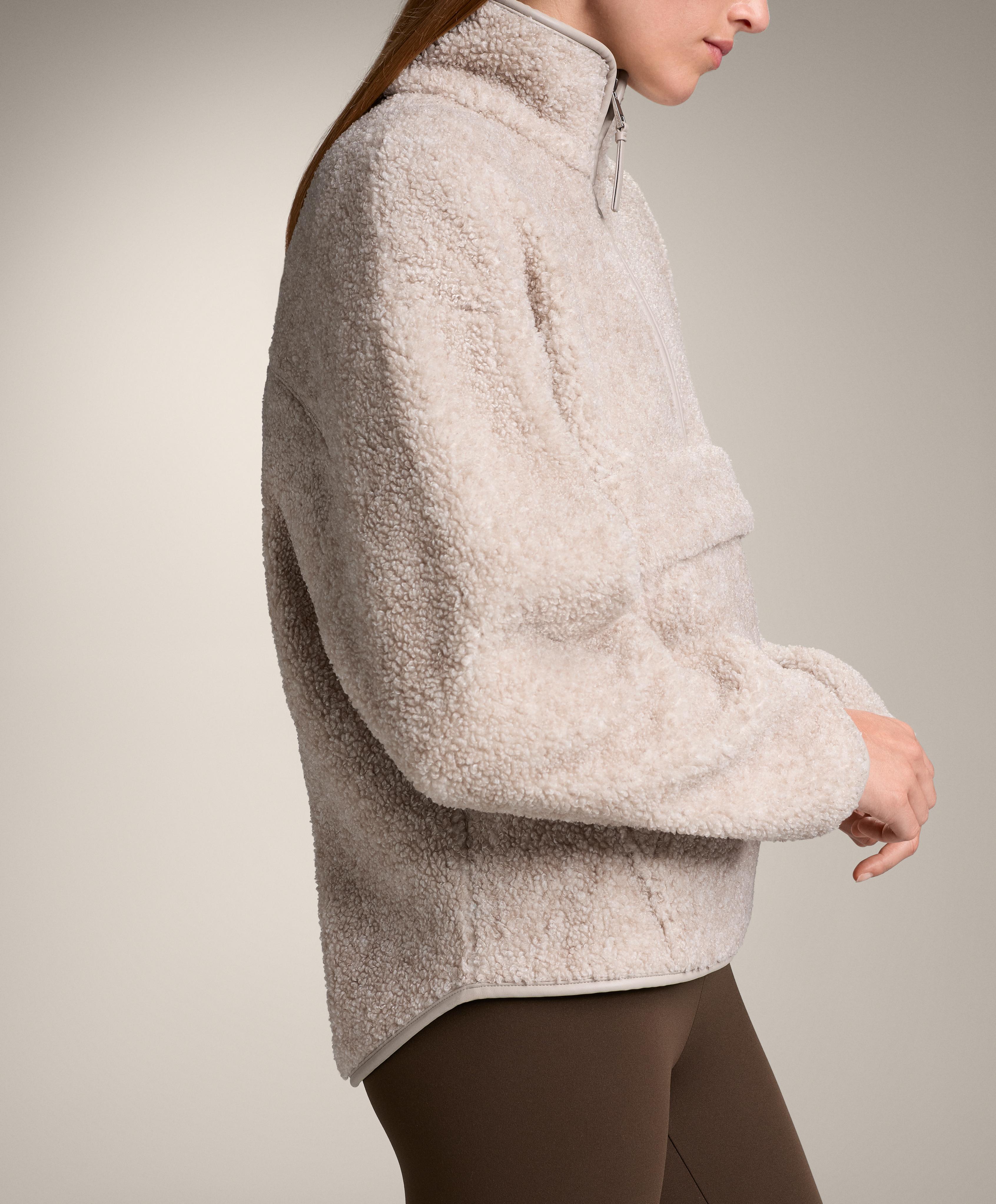 Faux-shearling sweatshirt with front pocket — PALE ASPHALT