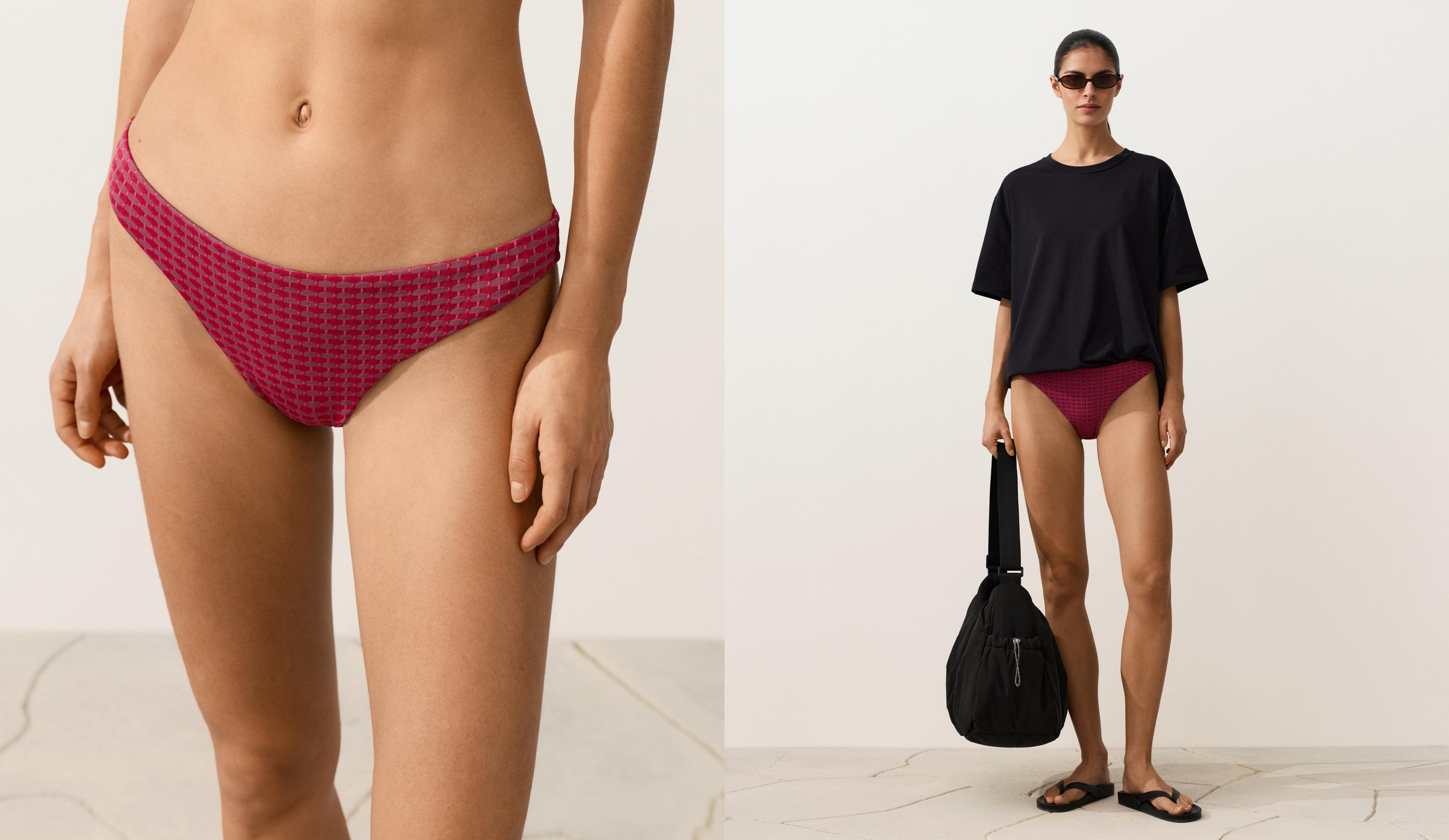 Geometric jacquard classic bikini briefs — FUCHSIA