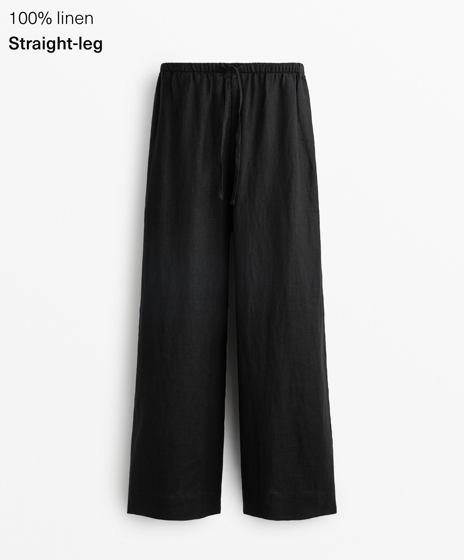 100% linen straight-leg trousers