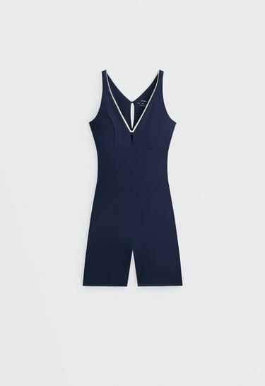 Comfortlux strappy V-neck short jumpsuit — NAVY BLUE 6