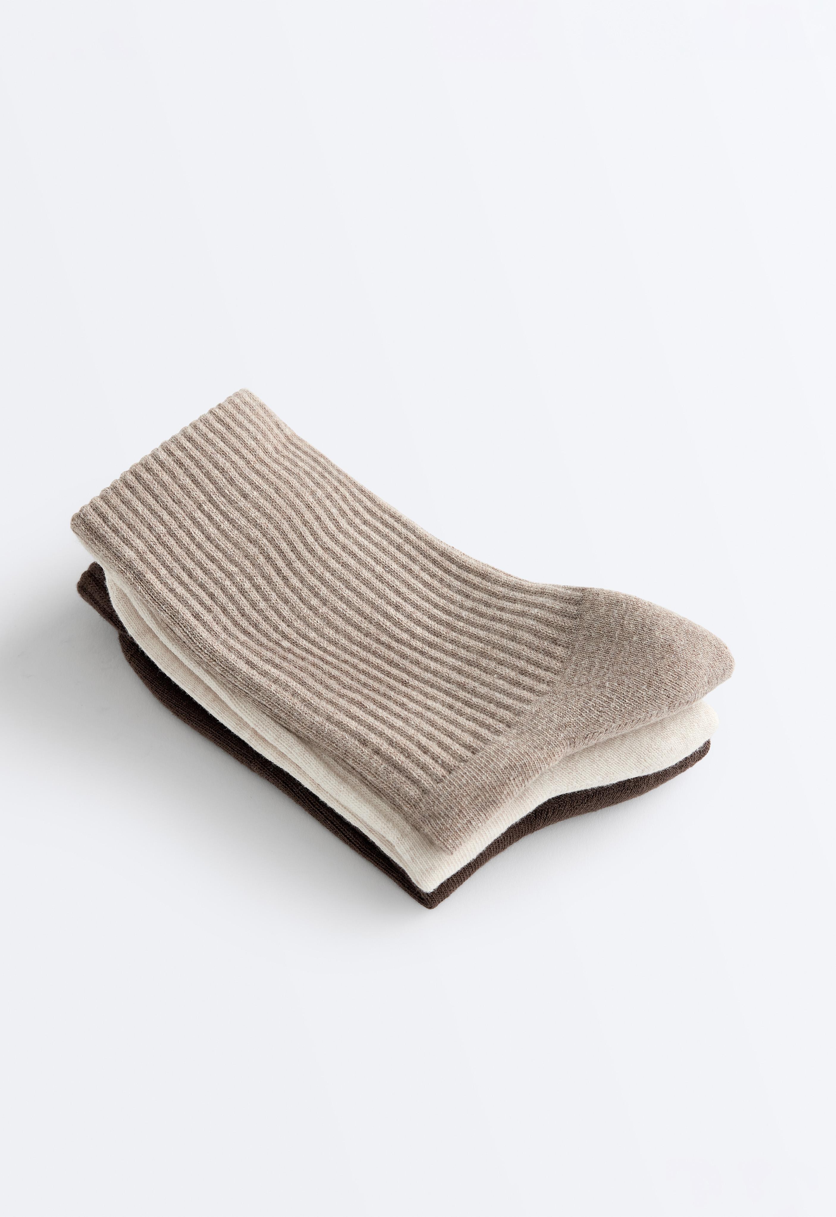 3 pairs of cotton blend classic socks — TAN MELANGE
