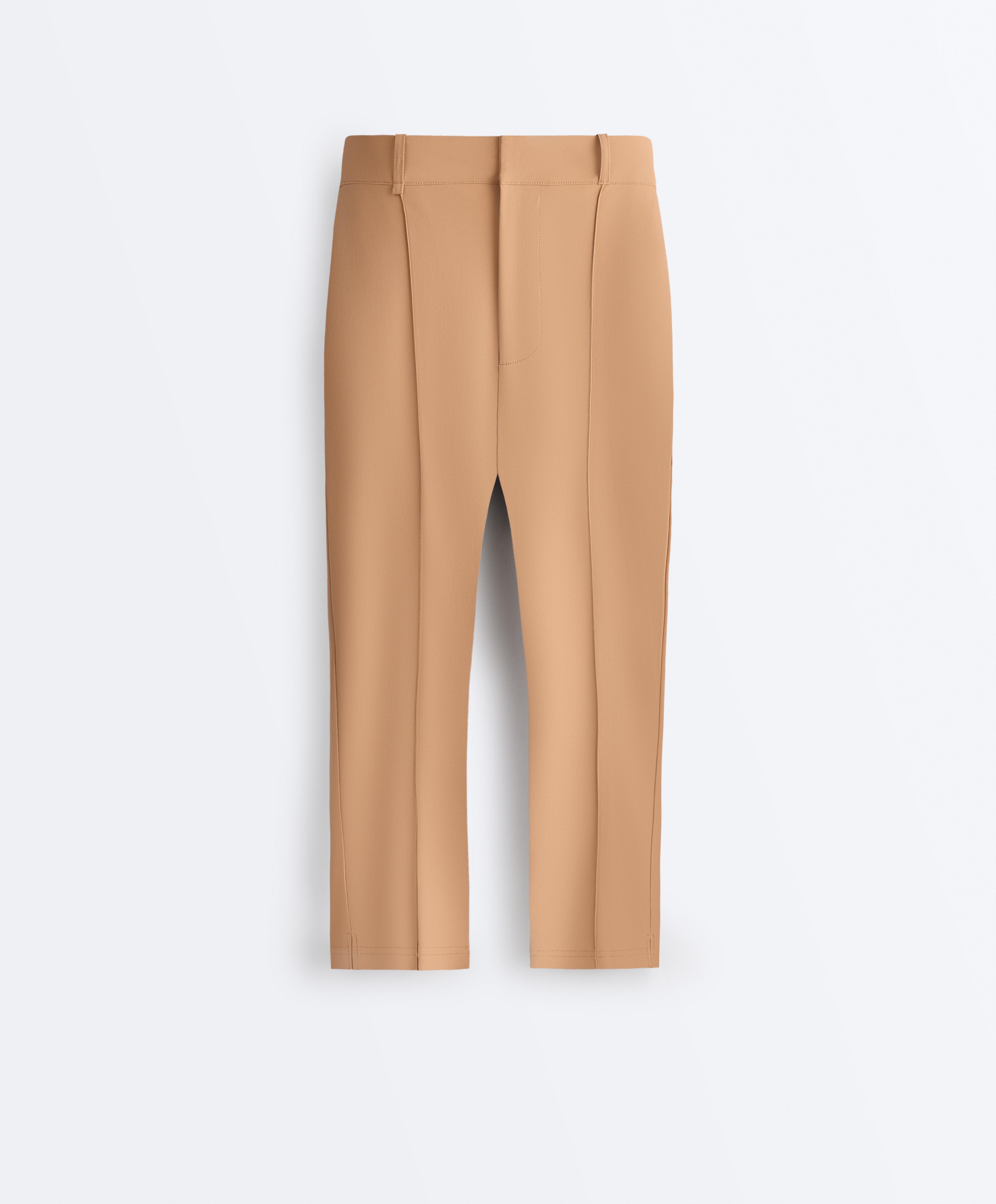 Technical skinny capri trousers with seam detail — SAND