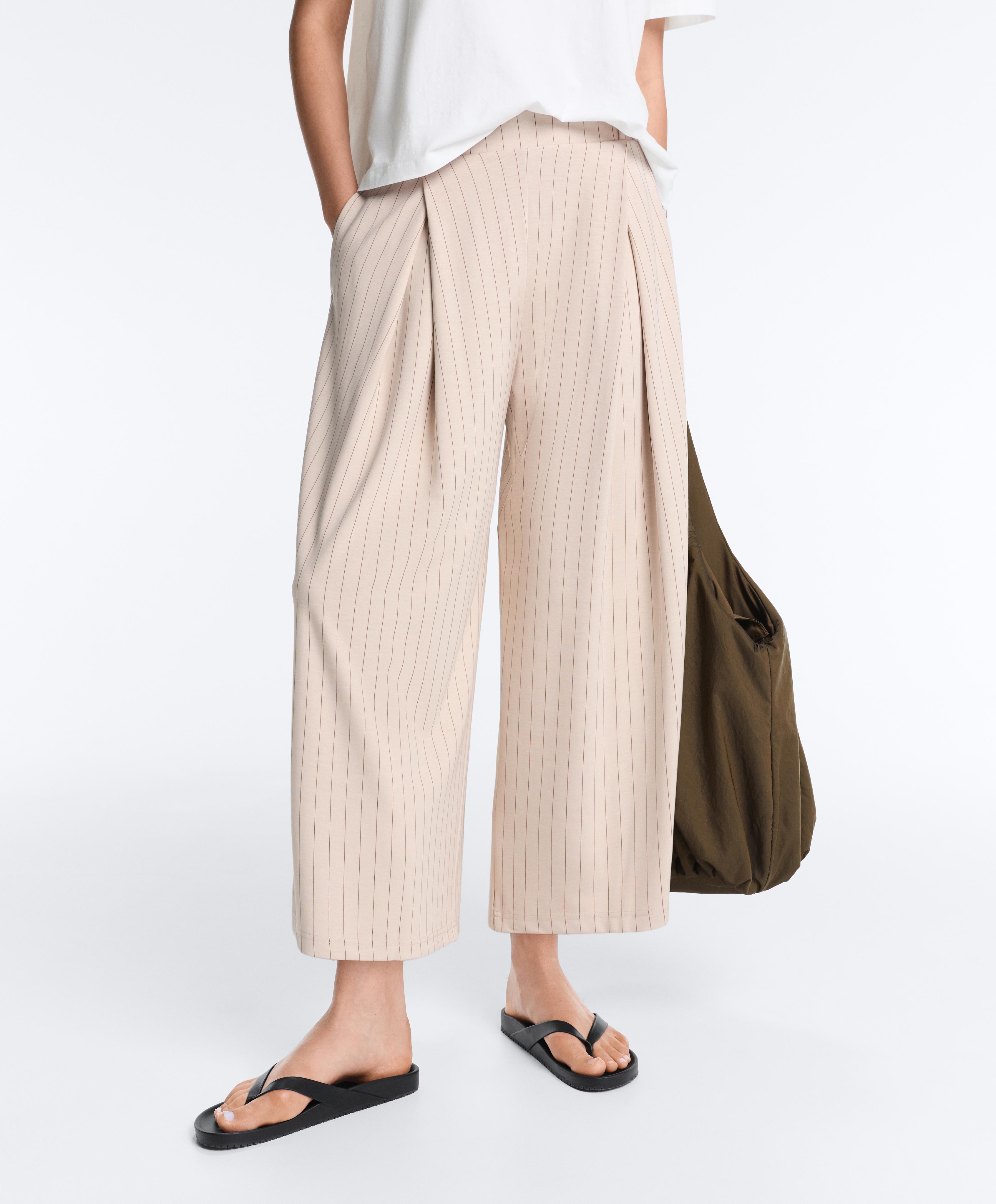 Wide-leg crop trousers with pleats and stripes — SANDY