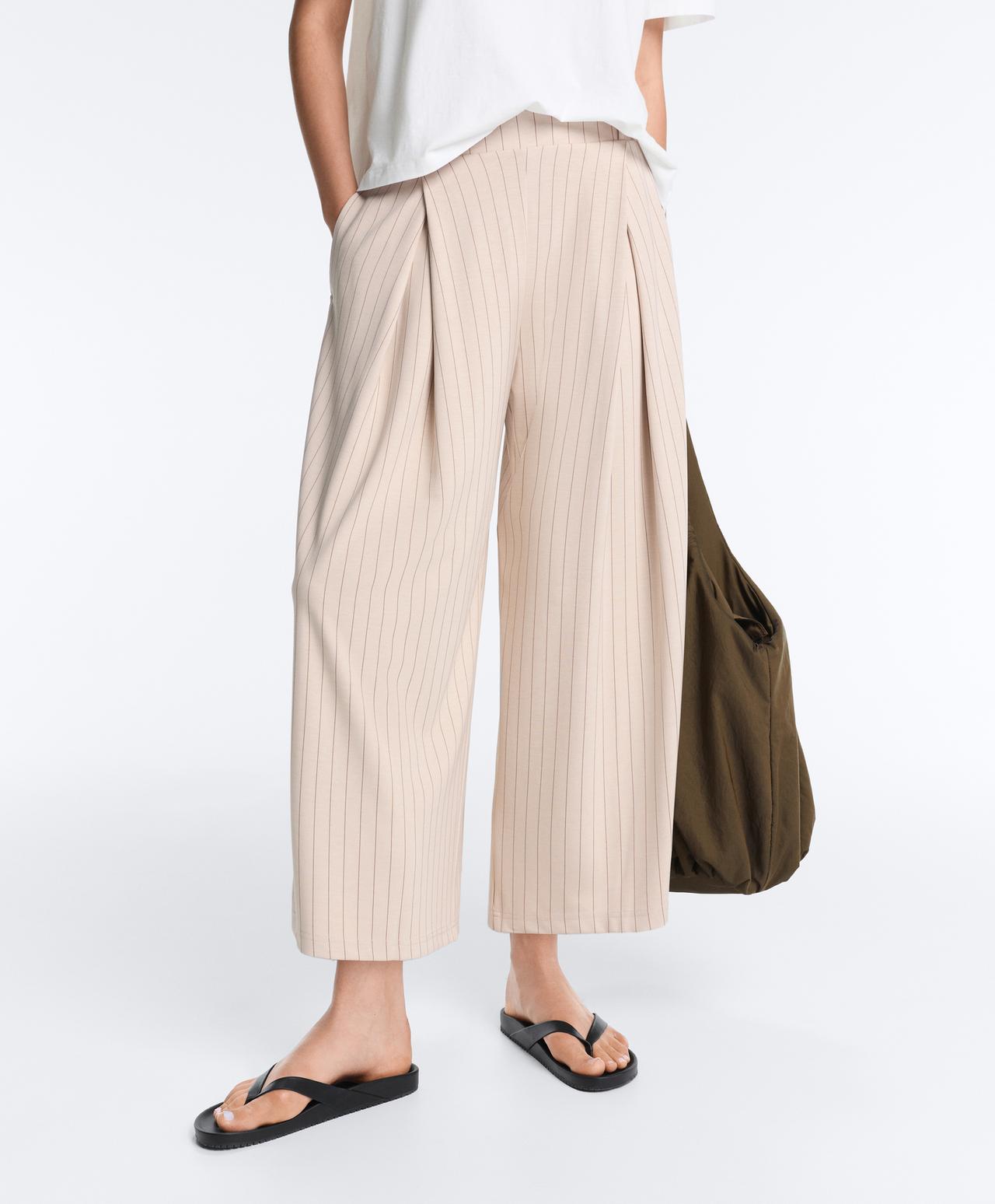 Wide-leg crop trousers with pleats and stripes — SANDY