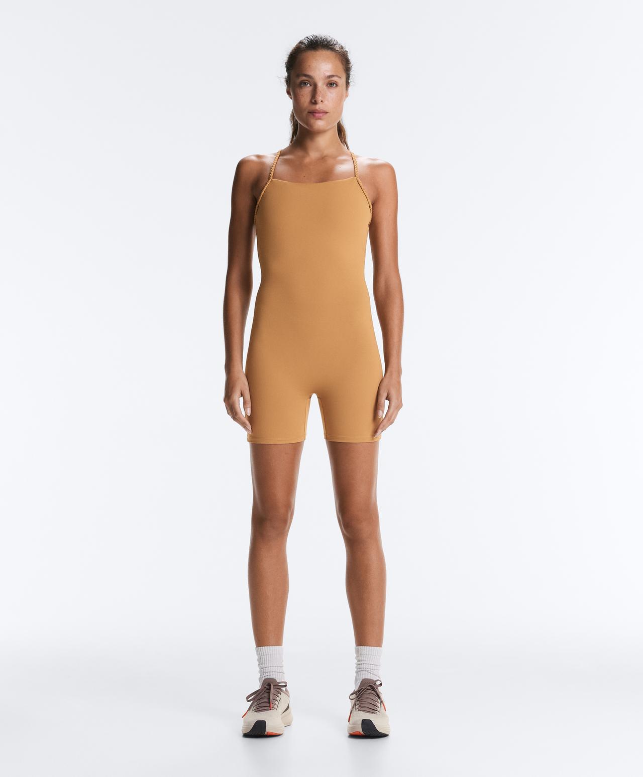 Comfortlux braided short jumpsuit — MUSTARD